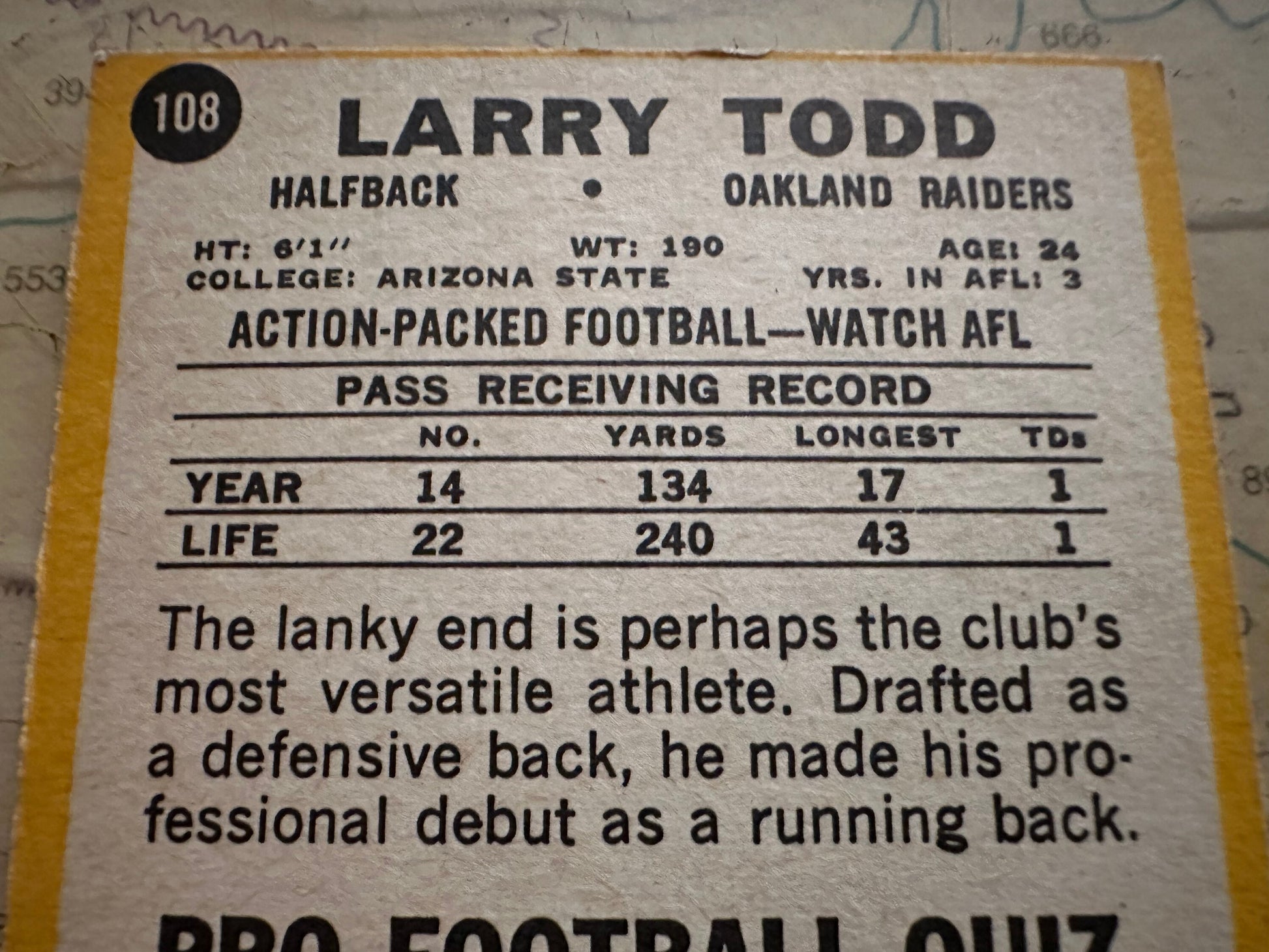 Larry Todd - Oakland Raiders Halfback Sports Card | Memorabilia