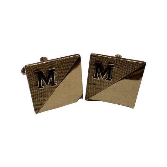 Vintage Goldtone Square Cuff Links | M Initial | Accessories