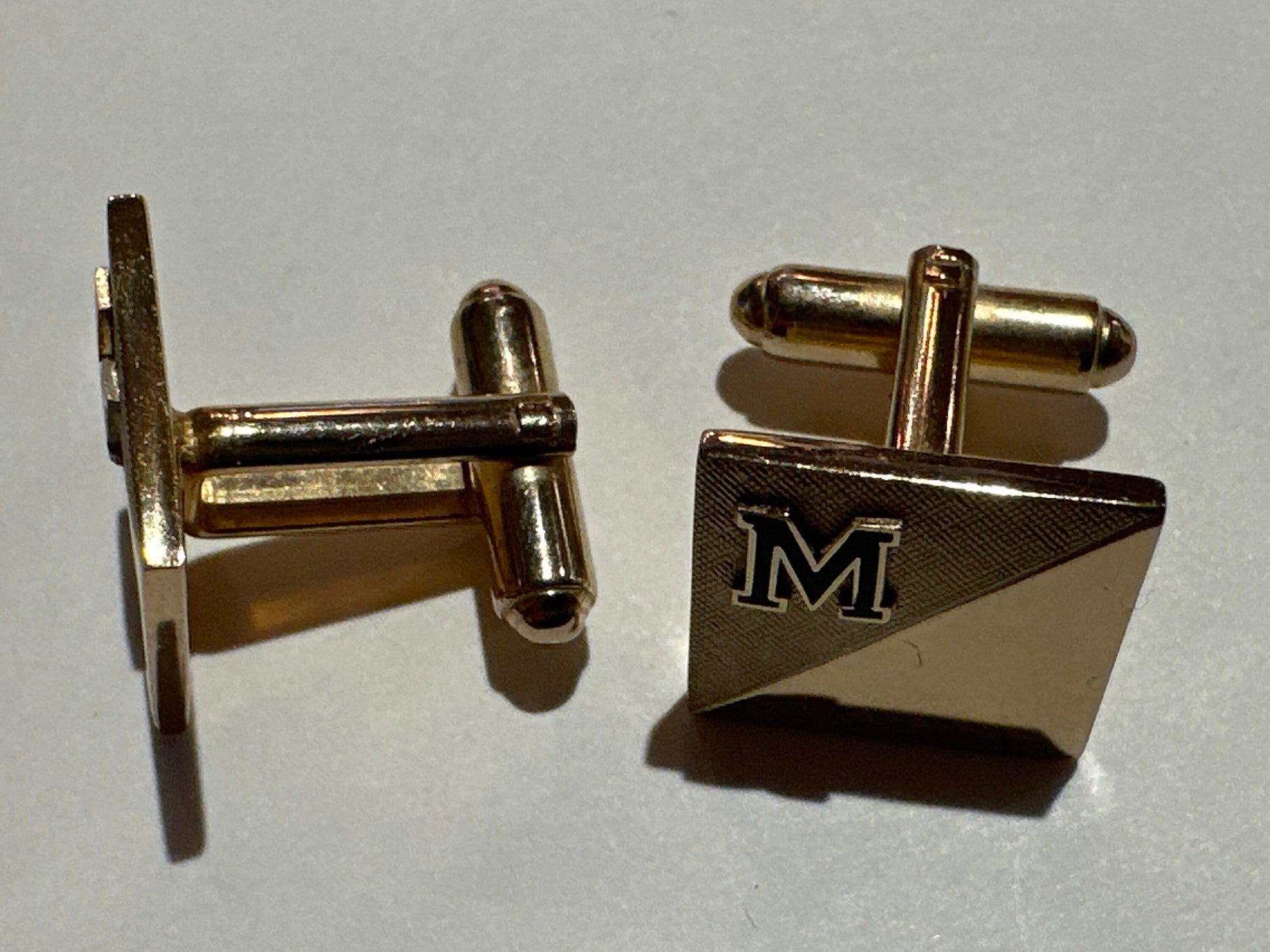 Vintage Goldtone Square Cuff Links | M Initial | Accessories