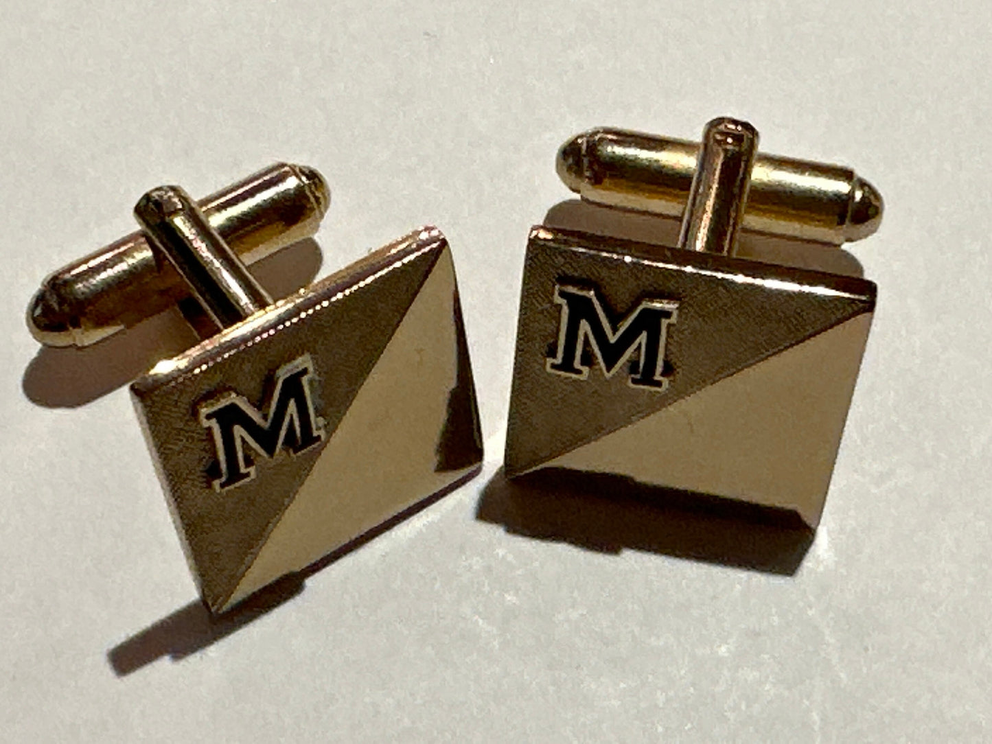 Vintage Goldtone Square Cuff Links | M Initial | Accessories