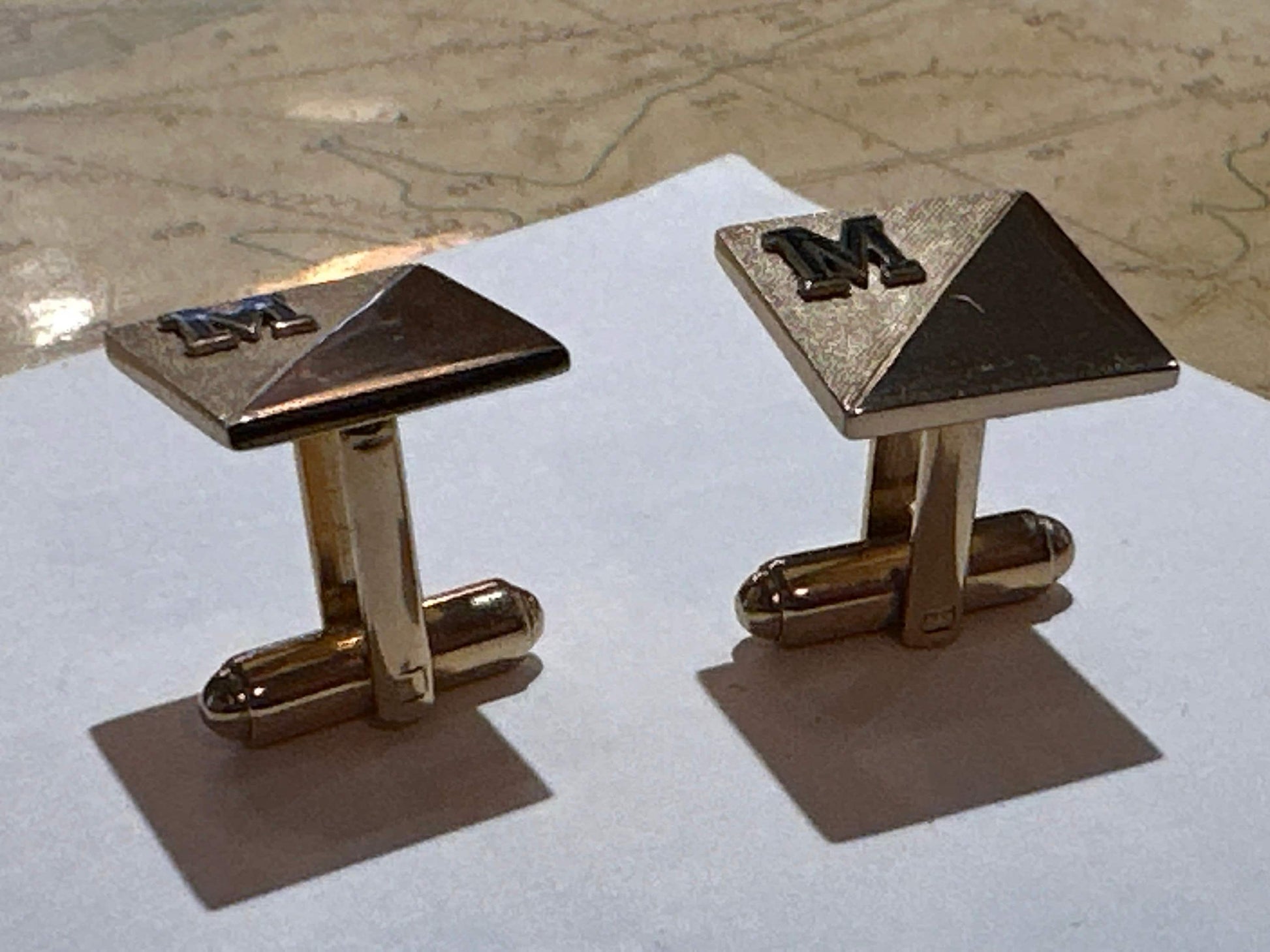 Vintage Goldtone Square Cuff Links | M Initial | Accessories