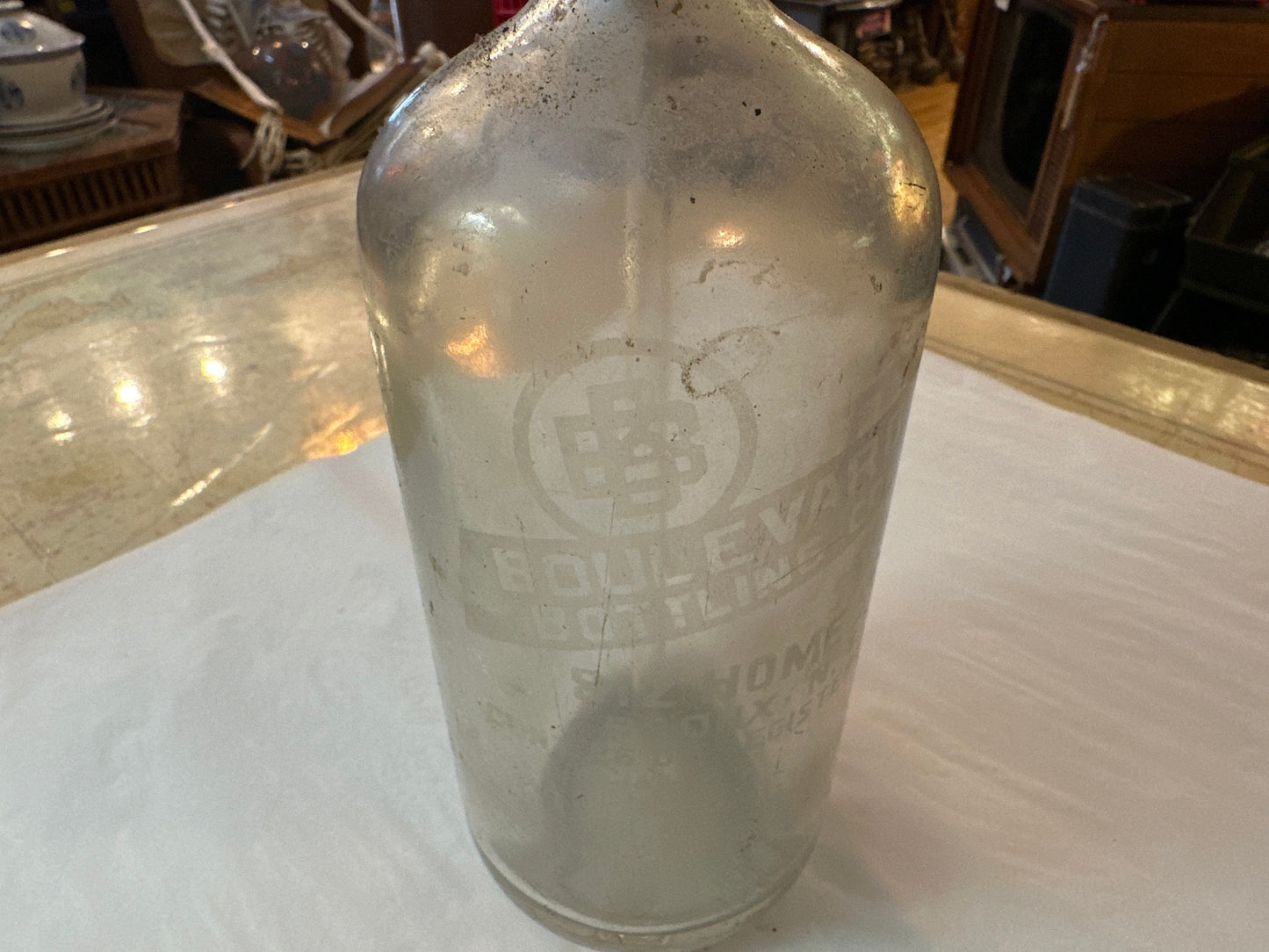 Vintage Glass Yonkers Beoulevard Bottling Co Seltzer Bottle | Home & Living