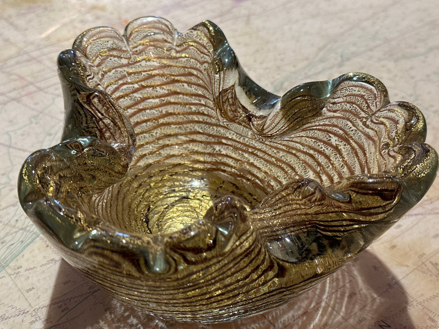 Venetian Murano Glass Bowl with Gold Flecks | Home Decor