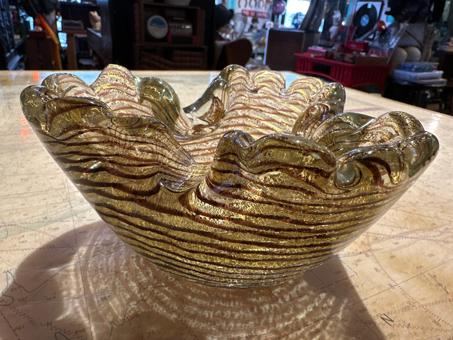 Venetian Murano Glass Bowl with Gold Flecks | Home Decor