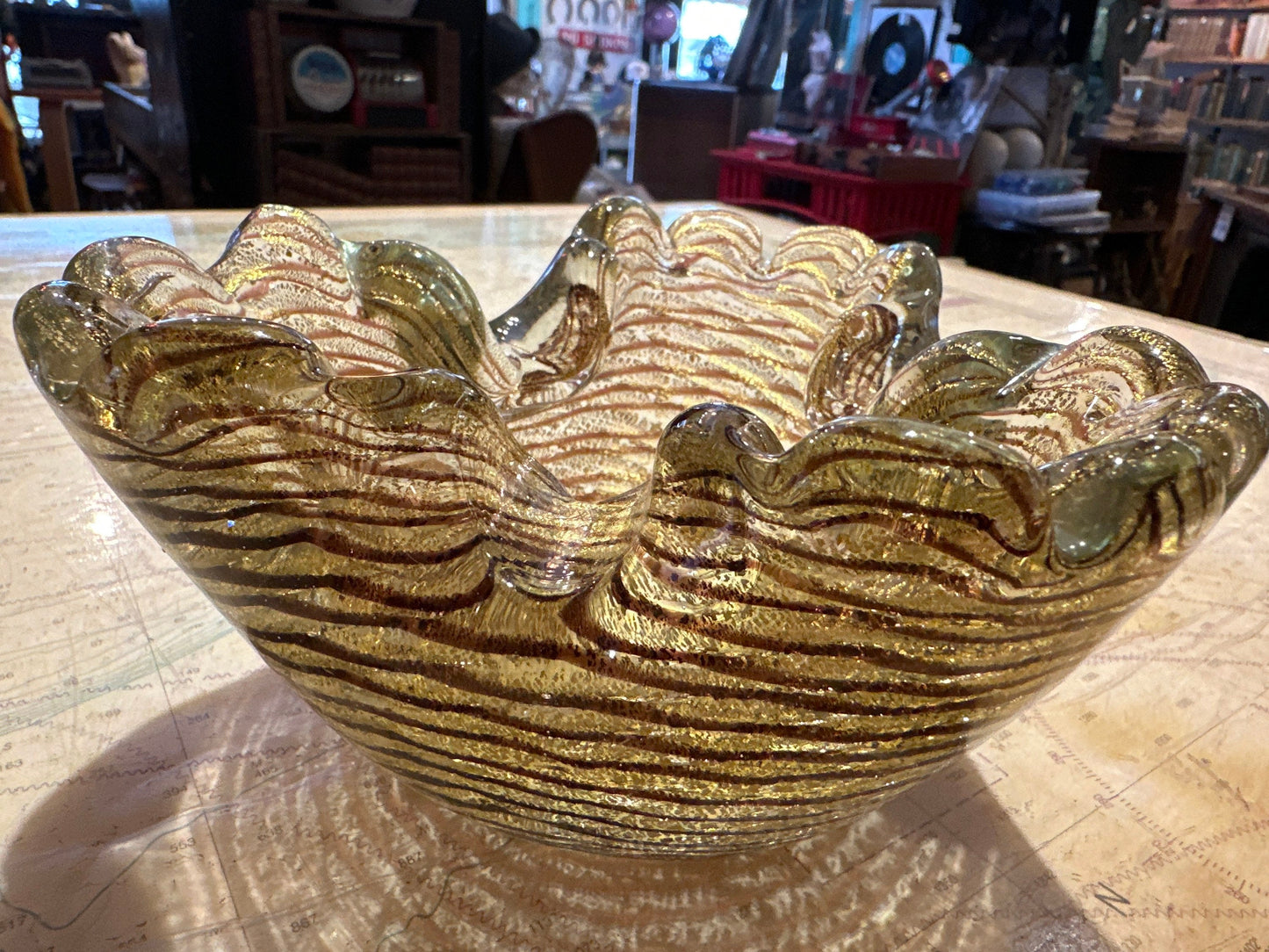 Venetian Murano Glass Bowl with Gold Flecks | Home Decor