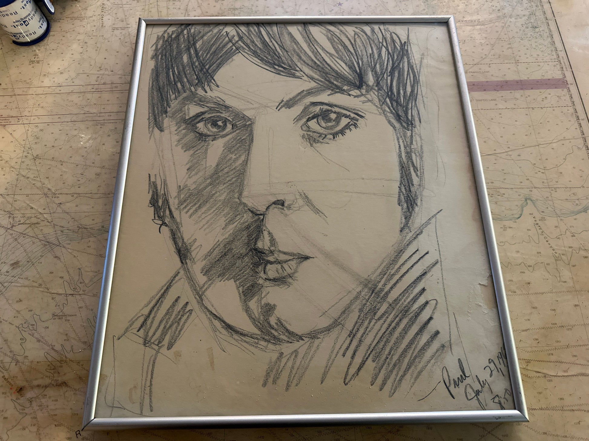 Vintage Paul McCartney Framed Sketch Portrait | Home Decor