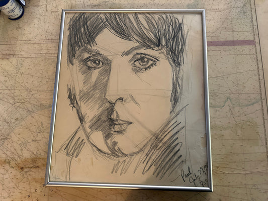 Vintage Paul McCartney Framed Sketch Portrait | Home Decor