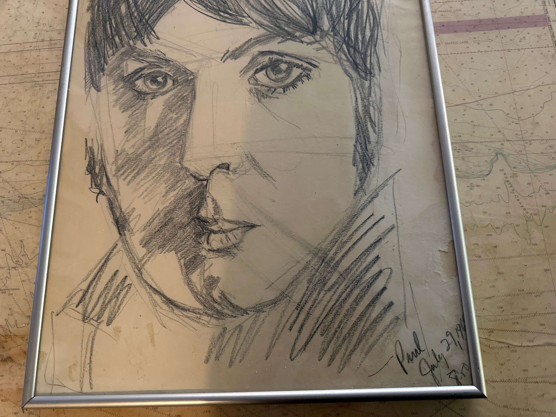 Vintage Paul McCartney Framed Sketch Portrait | Home Decor