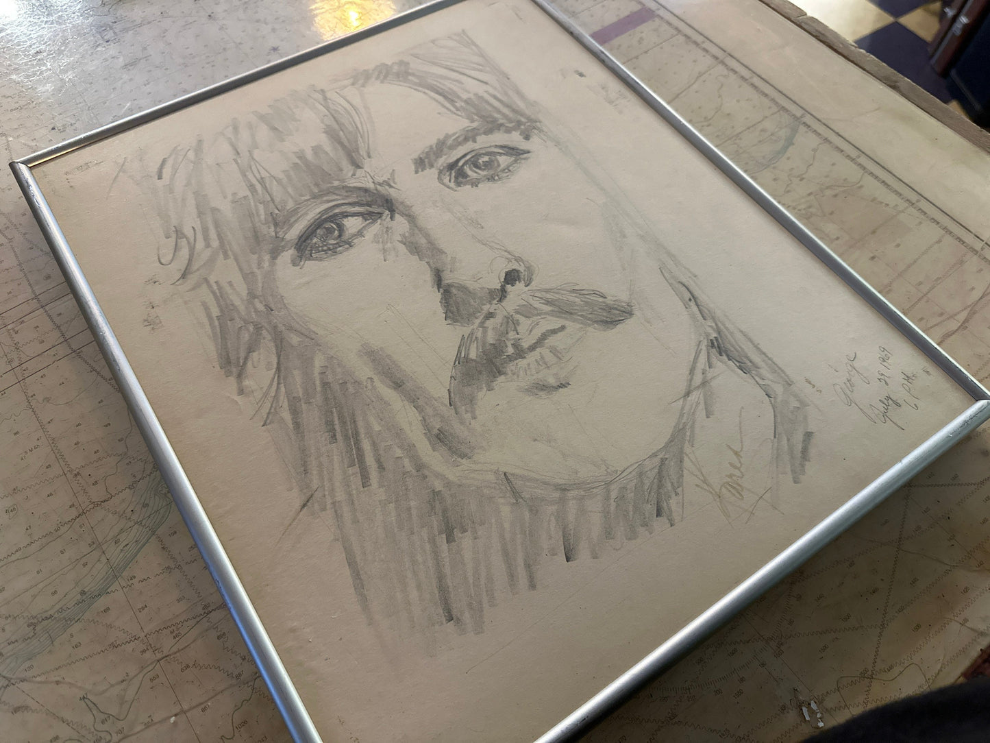 Vintage George Harrison Framed Sketch Portrait | The Beatles | Home Decor