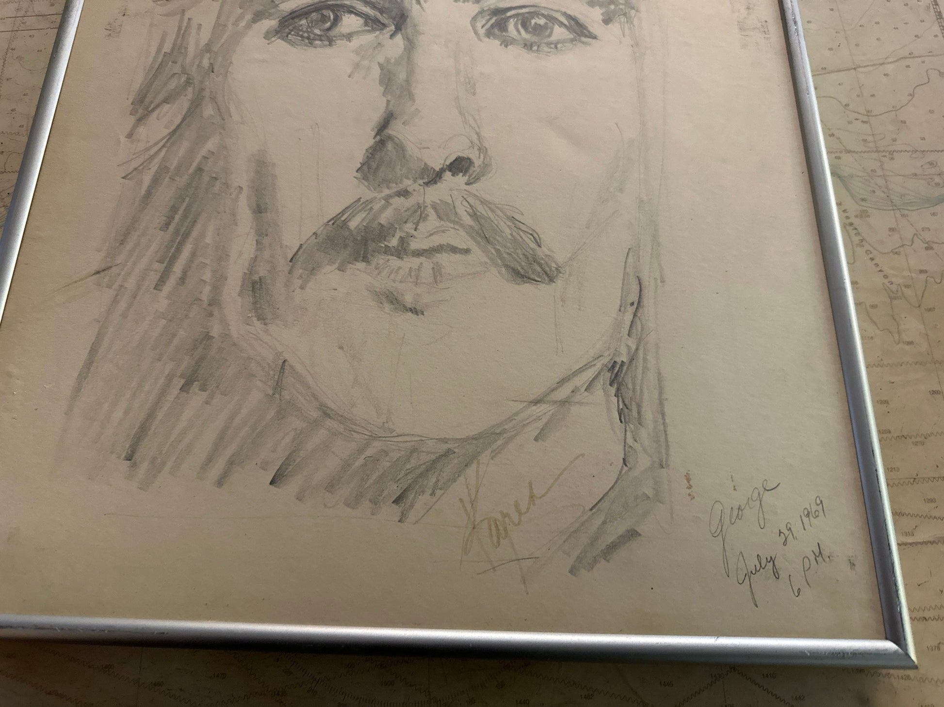 Vintage George Harrison Framed Sketch Portrait | The Beatles | Home Decor