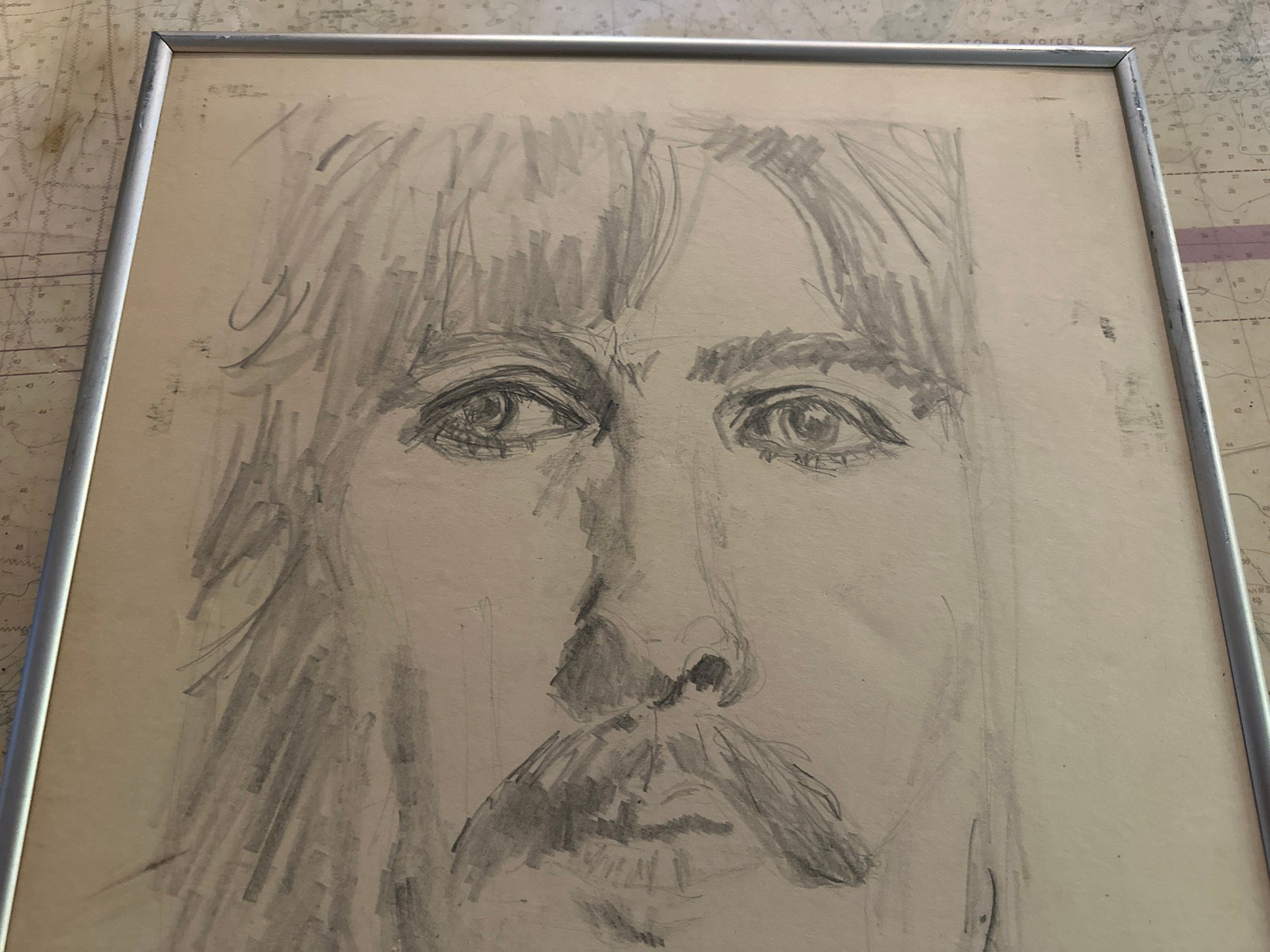 Vintage George Harrison Framed Sketch Portrait | The Beatles | Home Decor