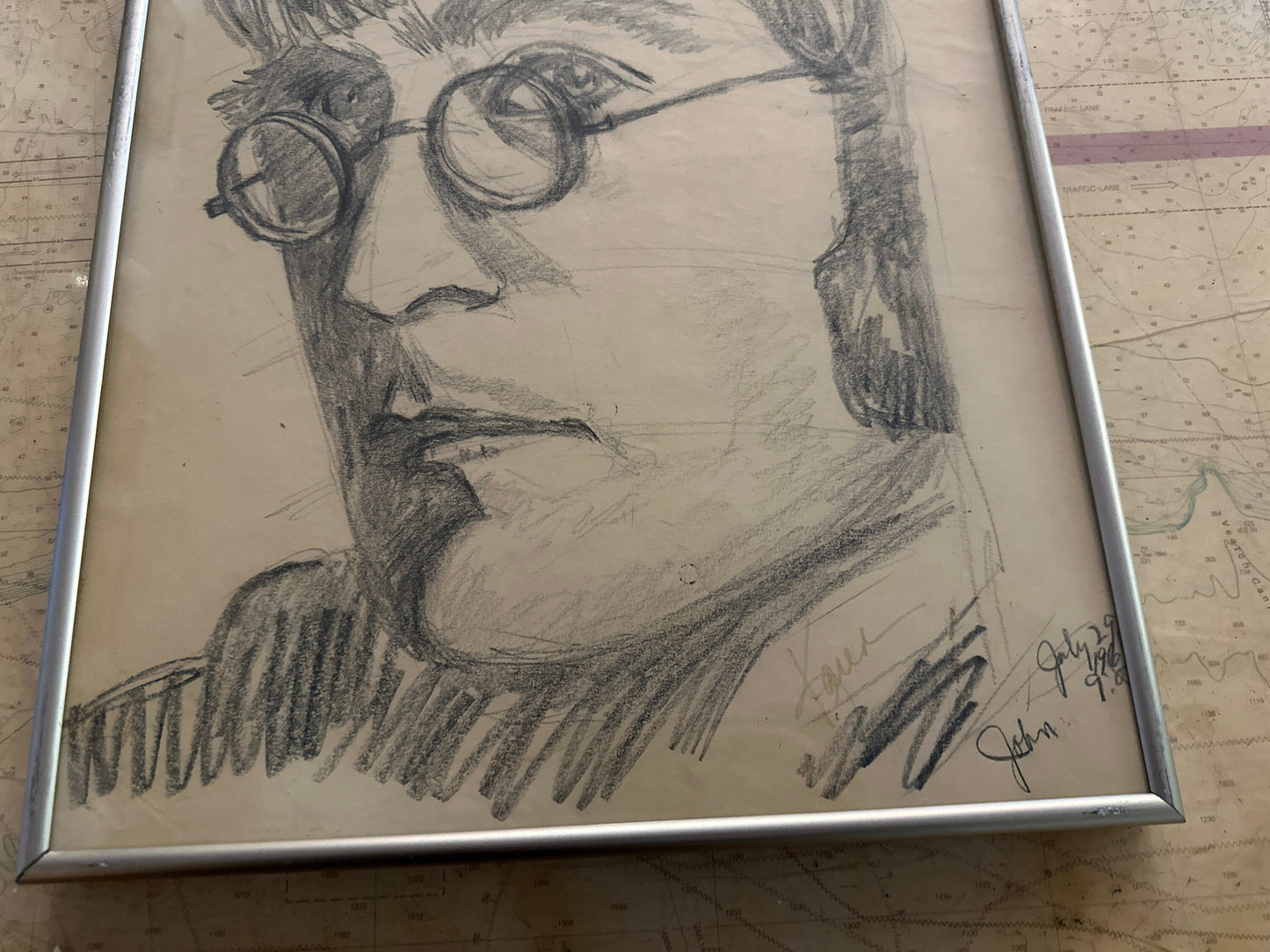 Vintage John Lennon Framed Sketch Portrait | The Beatles |Home Decor