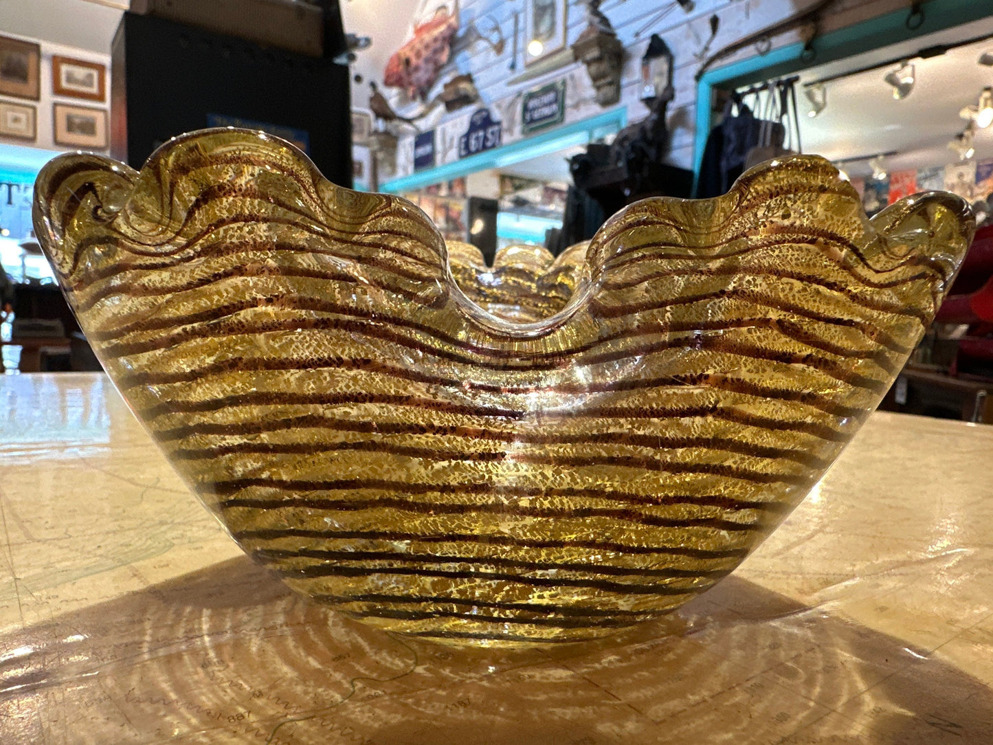 Venetian Murano Glass Bowl with Gold Flecks | Home Decor