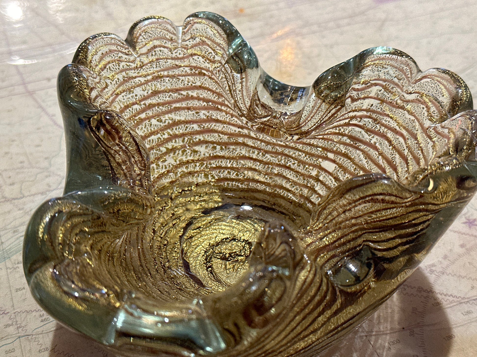 Venetian Murano Glass Bowl with Gold Flecks | Home Decor