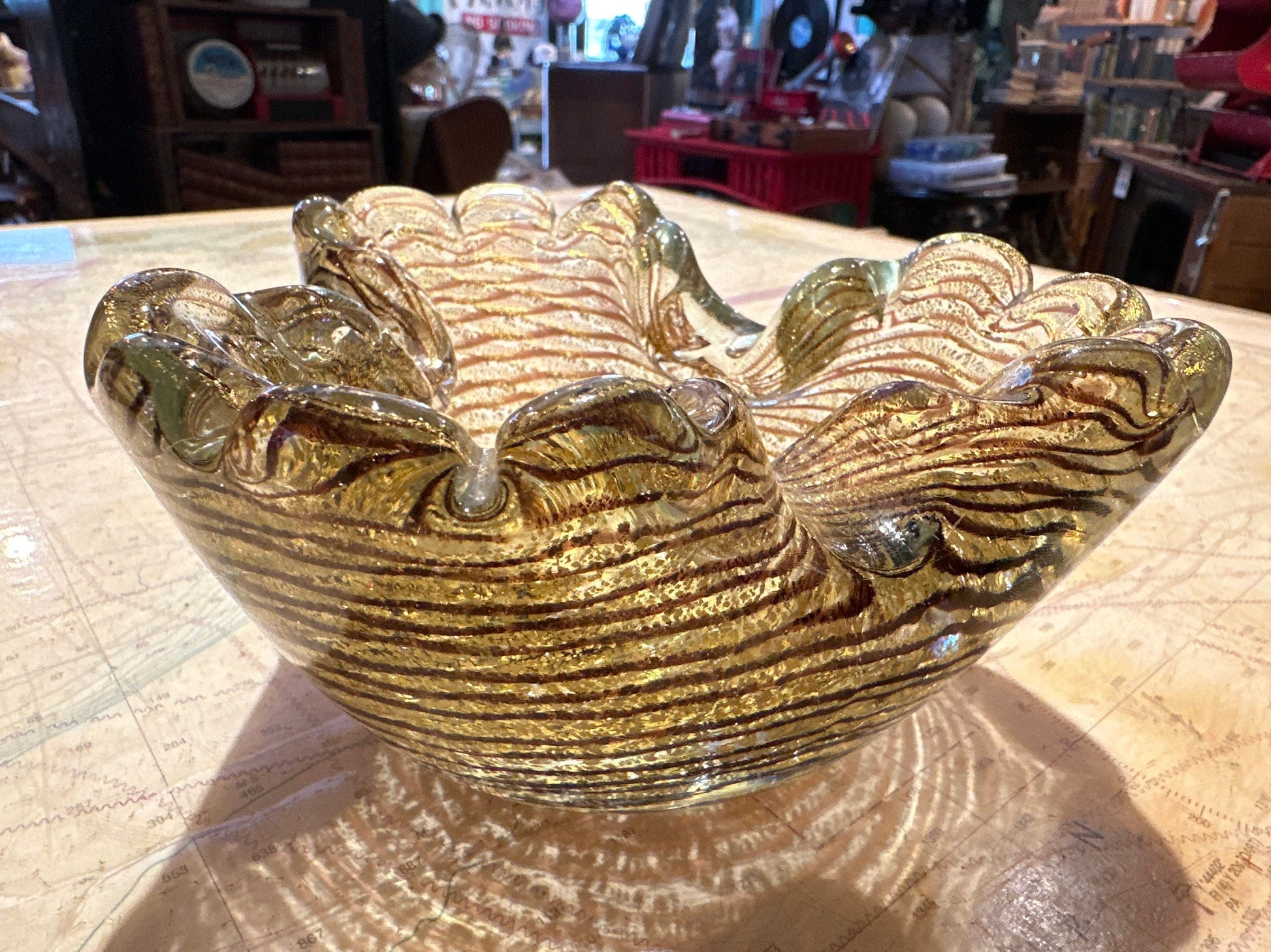 Venetian Murano Glass Bowl with Gold Flecks | Home Decor