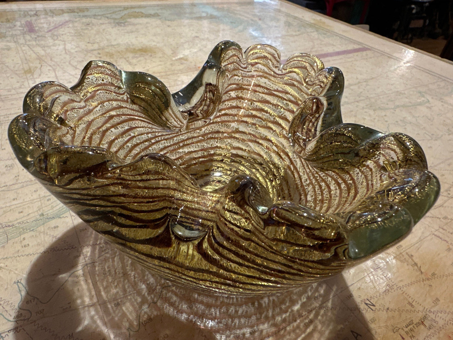 Venetian Murano Glass Bowl with Gold Flecks | Home Decor