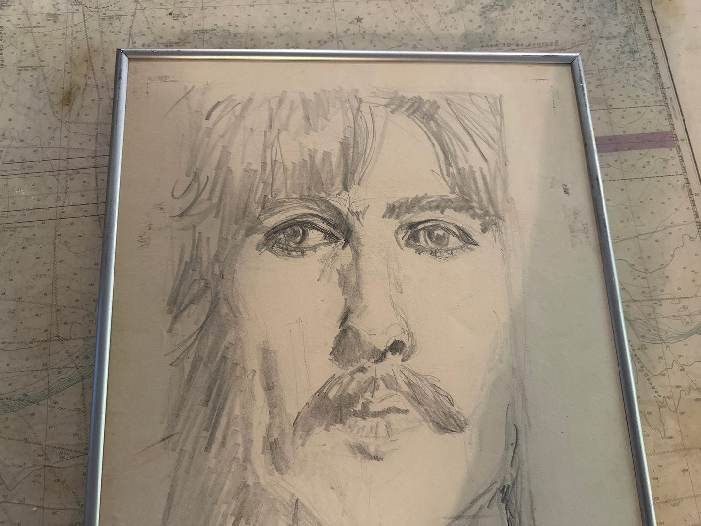 Vintage George Harrison Framed Sketch Portrait | The Beatles | Home Decor