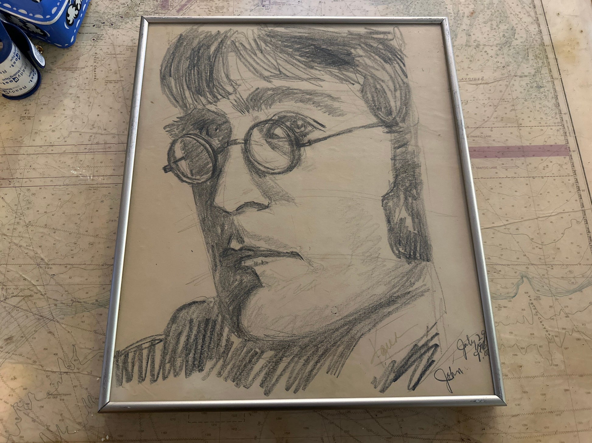 Vintage John Lennon Framed Sketch Portrait | The Beatles |Home Decor