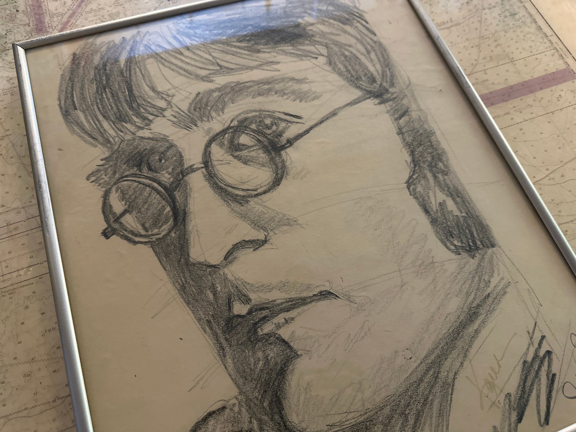 Vintage John Lennon Framed Sketch Portrait | The Beatles |Home Decor