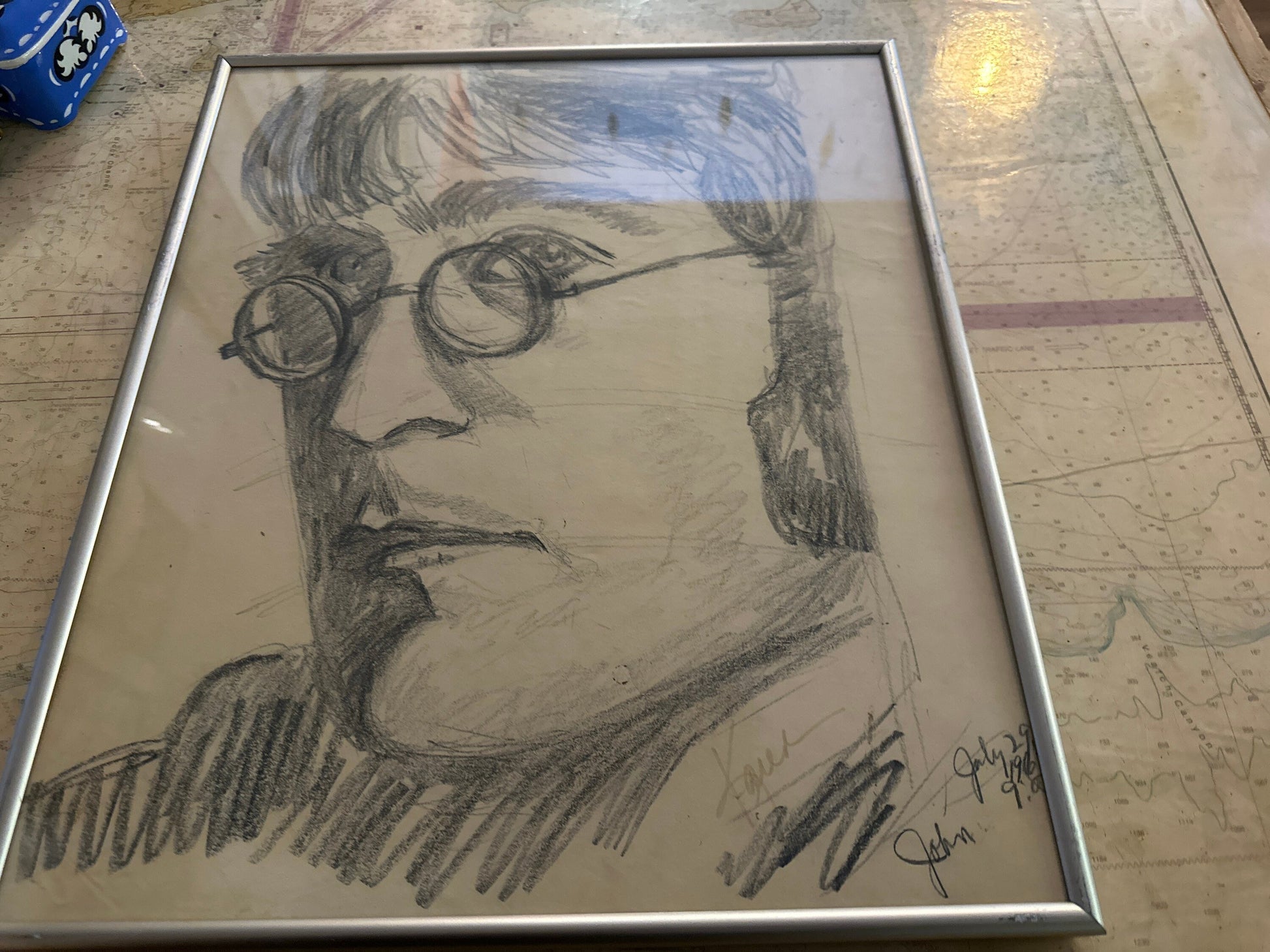 Vintage John Lennon Framed Sketch Portrait | The Beatles |Home Decor