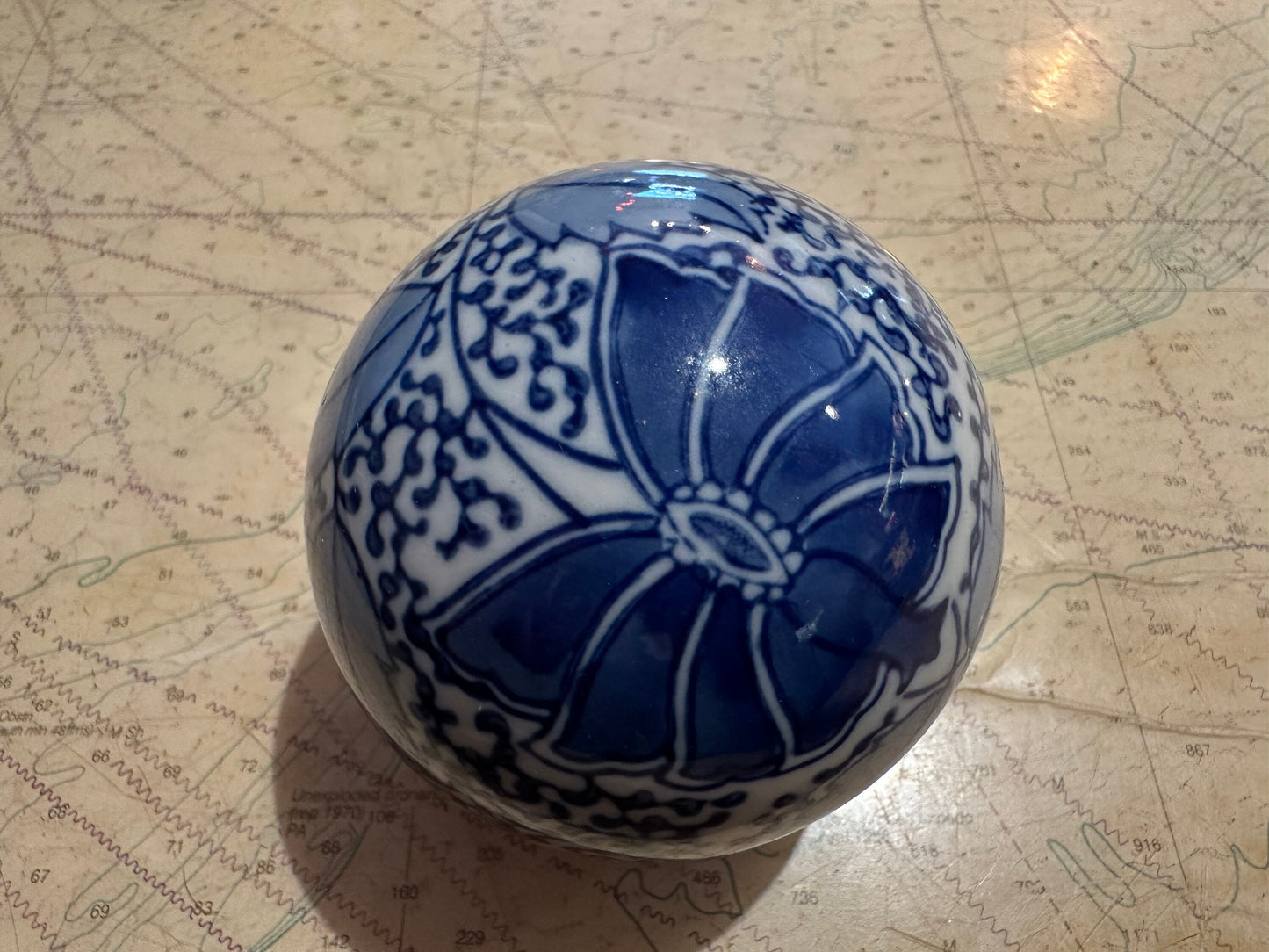 Vintage Blue & White Porcelain Ball | Home Decor