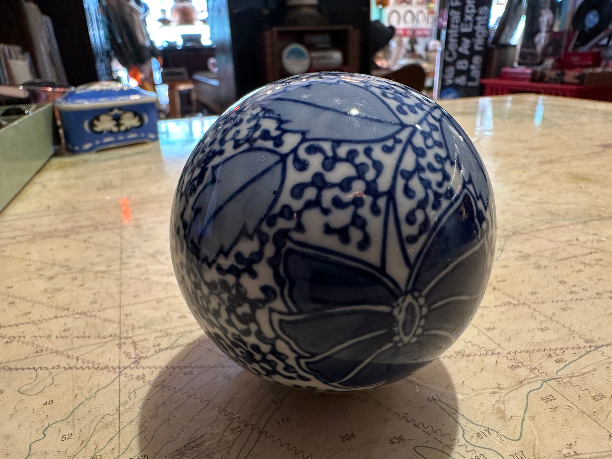 Vintage Blue & White Porcelain Ball | Home Decor