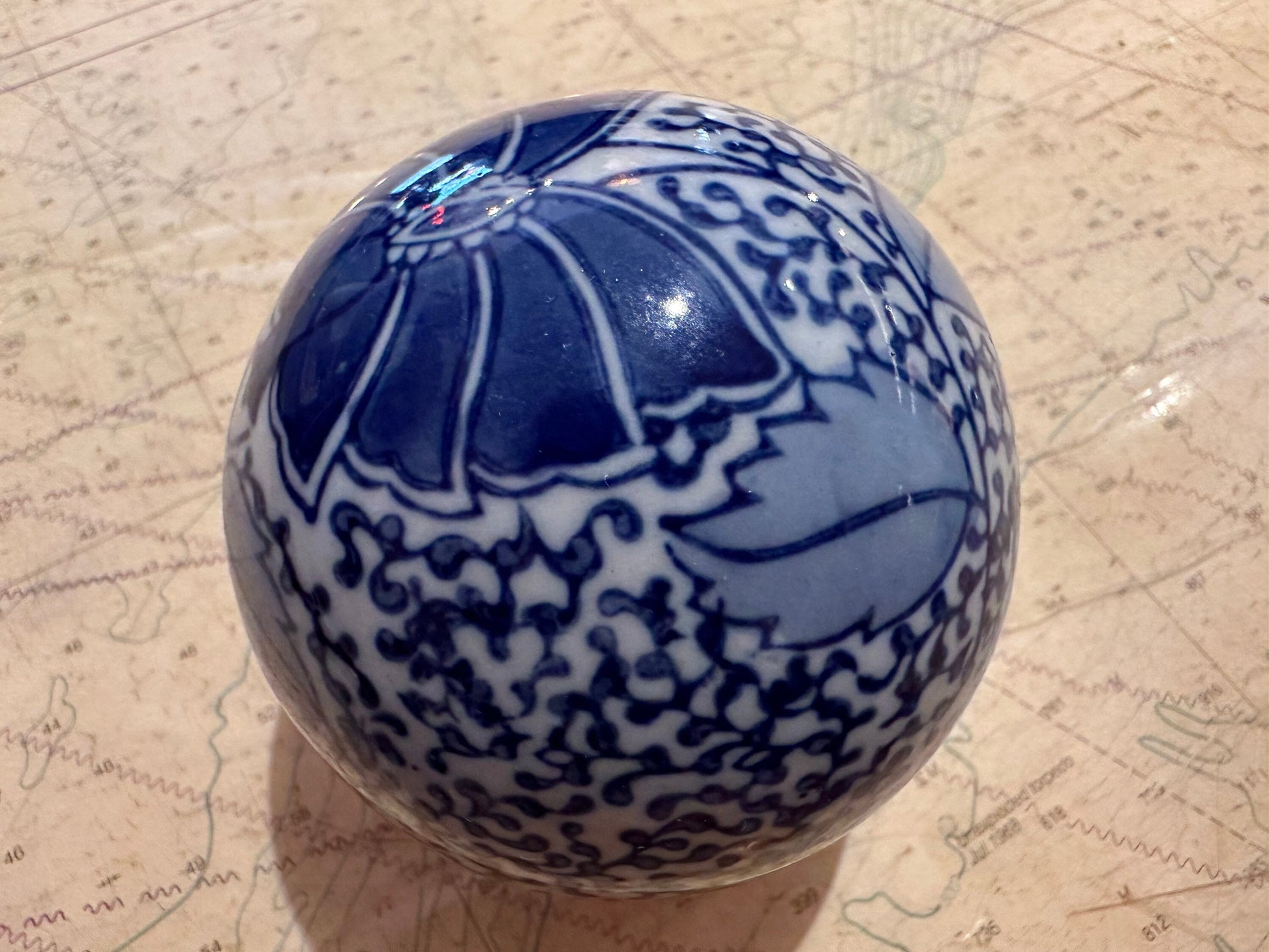 Vintage Blue & White Porcelain Ball | Home Decor