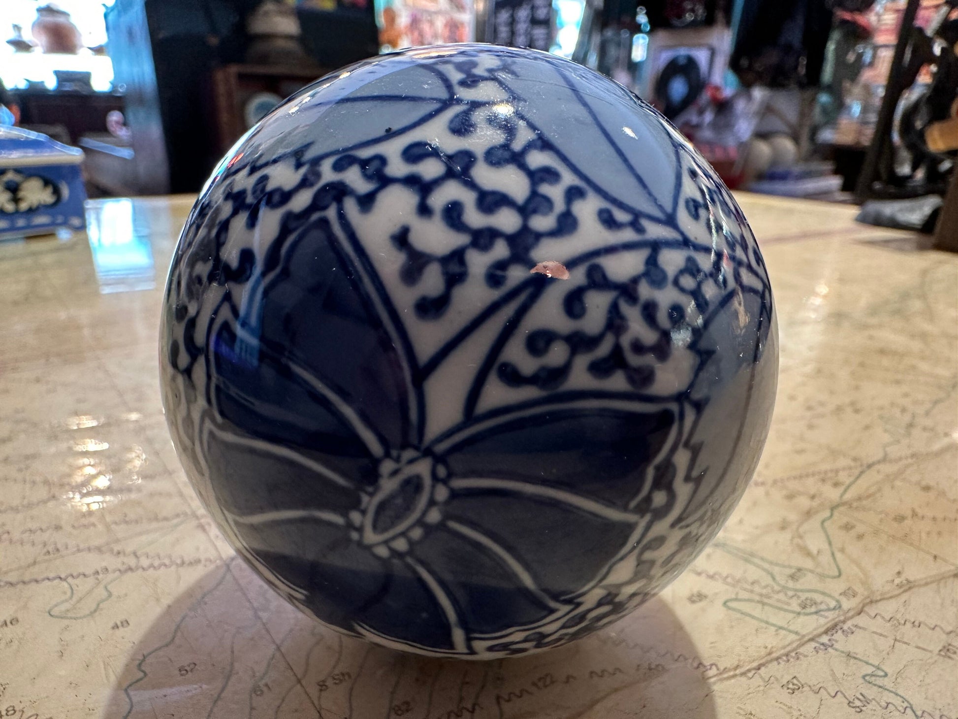 Vintage Blue & White Porcelain Ball | Home Decor