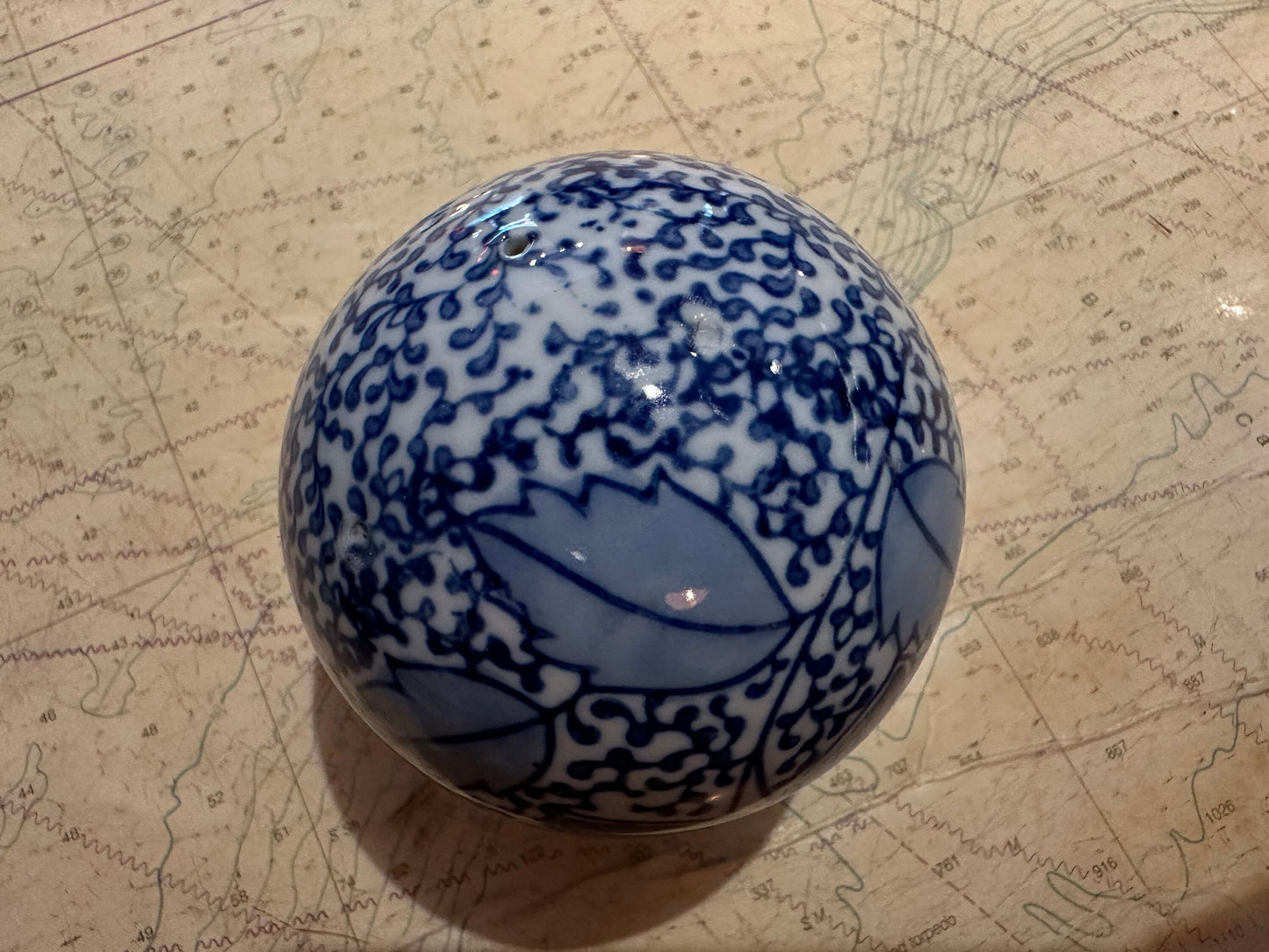 Vintage Blue & White Porcelain Ball | Home Decor