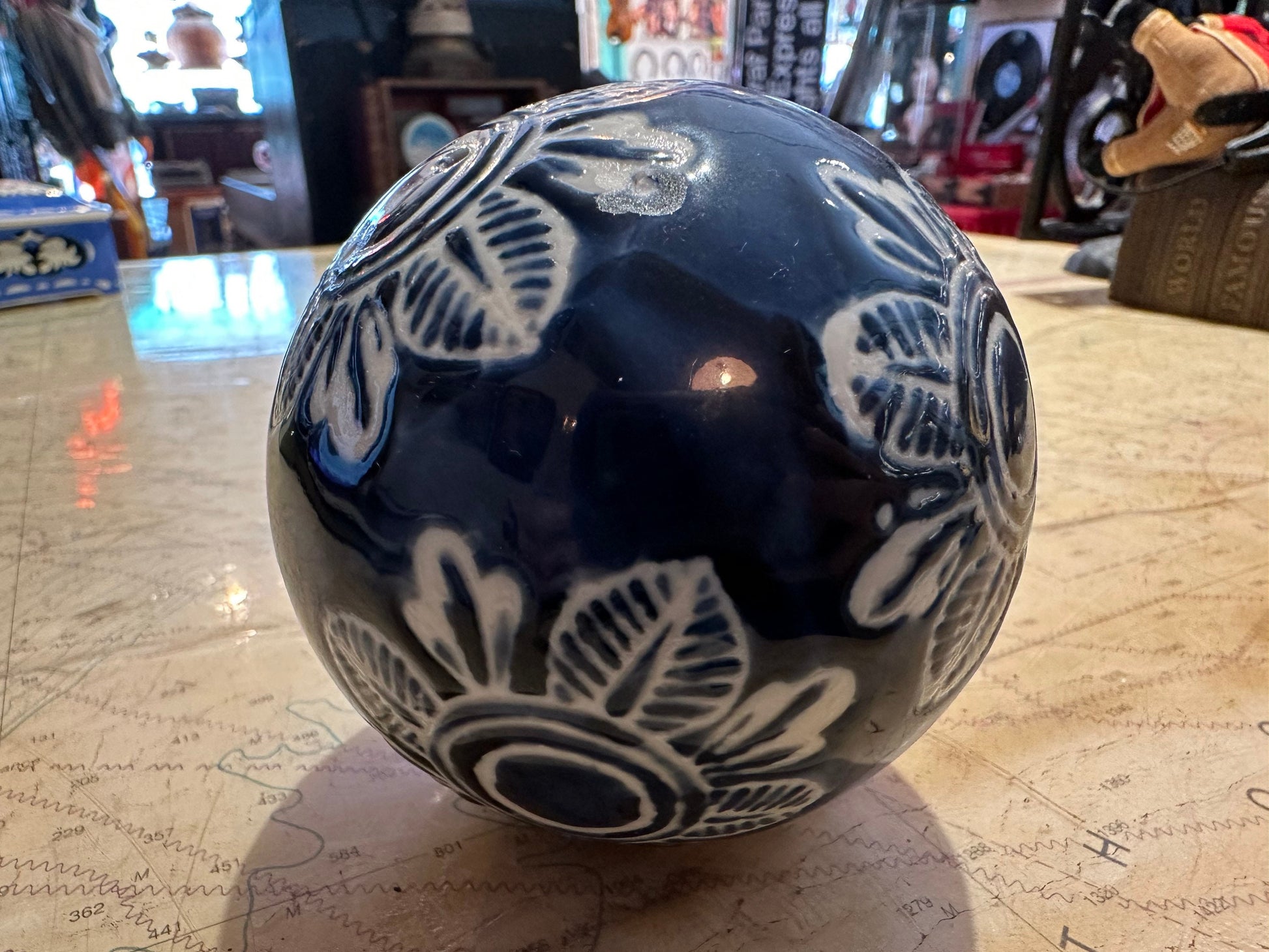 Vintage Blue & White Porcelain Ball | Home Decor