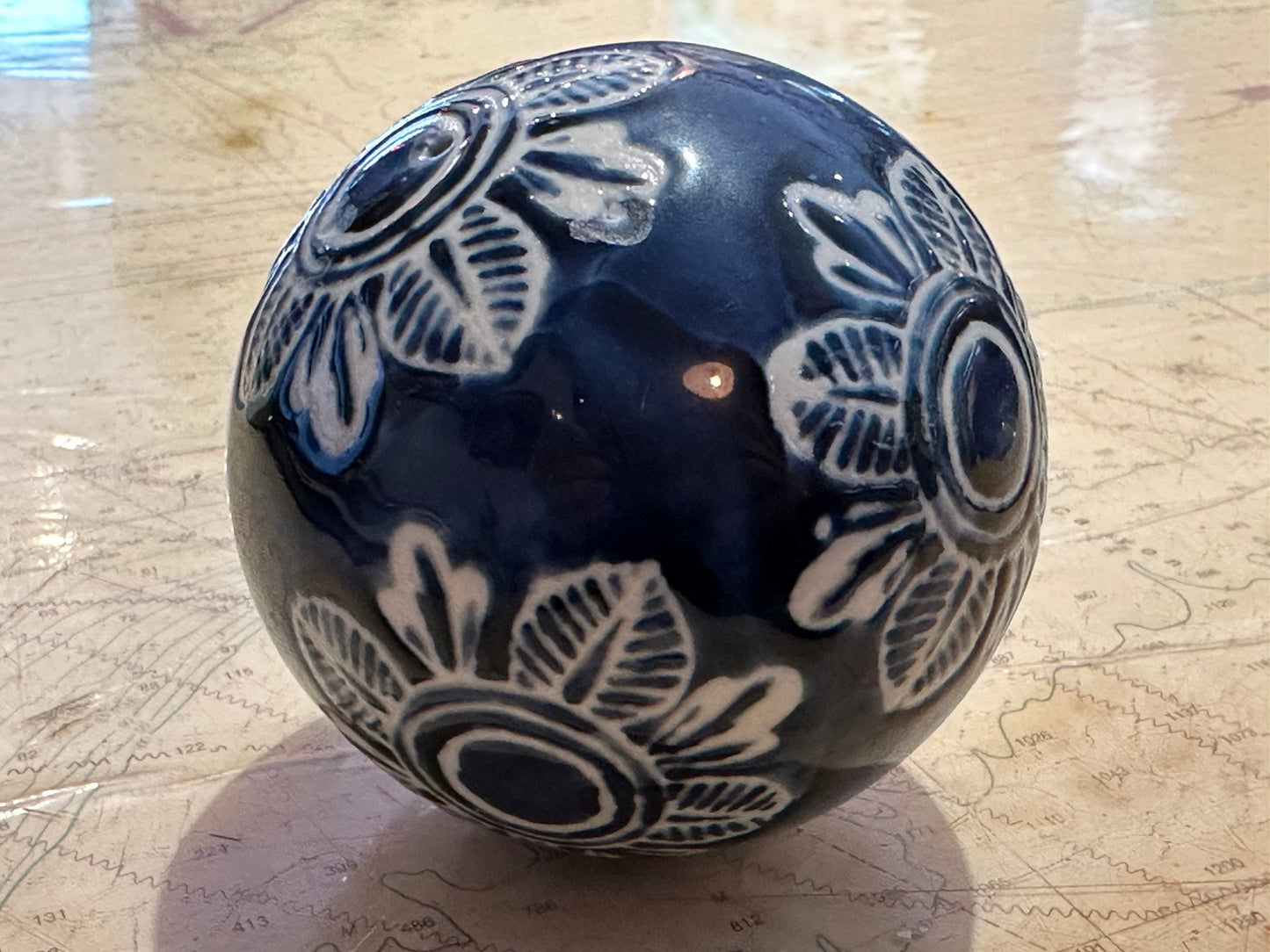 Vintage Blue & White Porcelain Ball | Home Decor