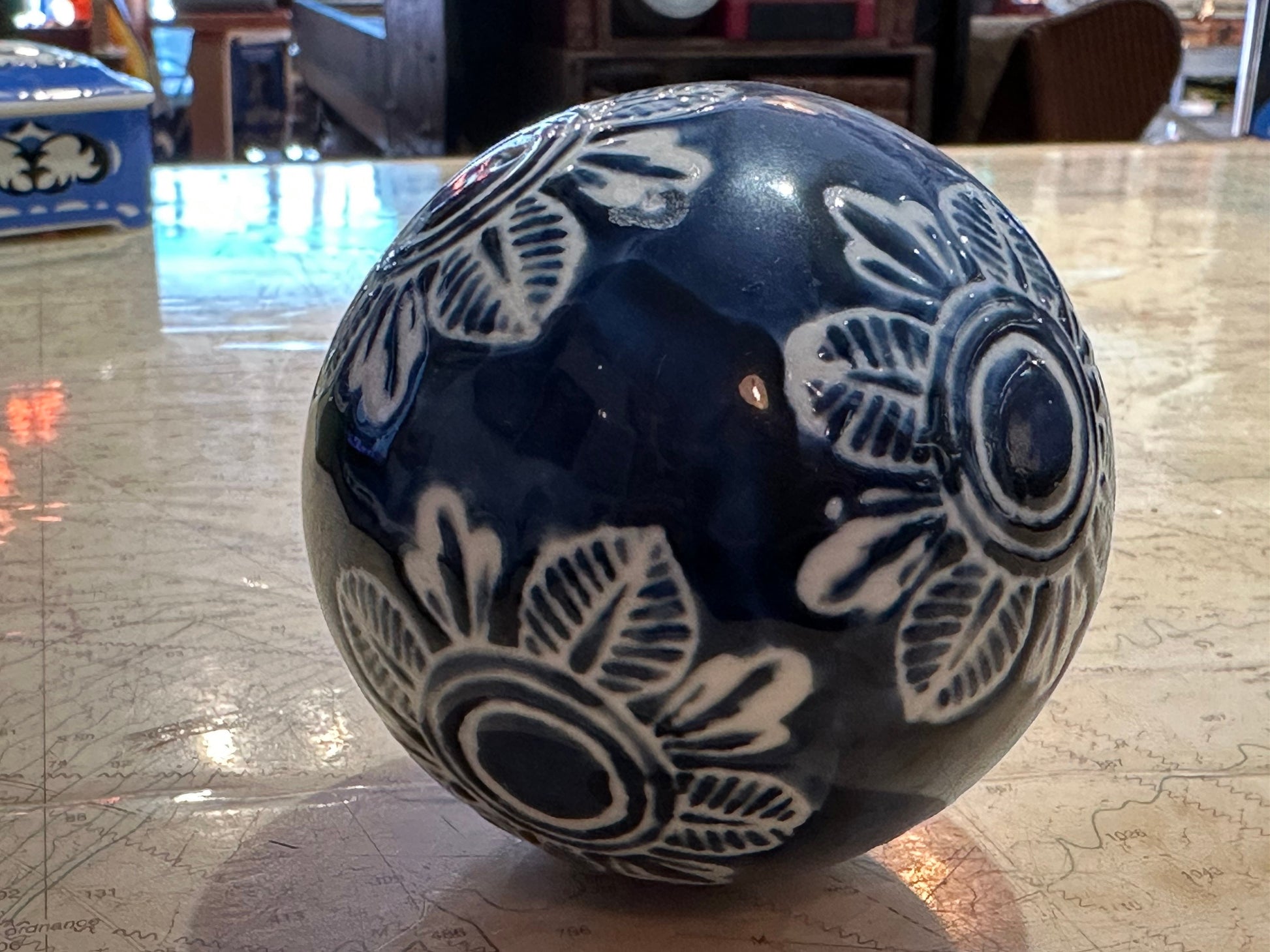 Vintage Blue & White Porcelain Ball | Home Decor