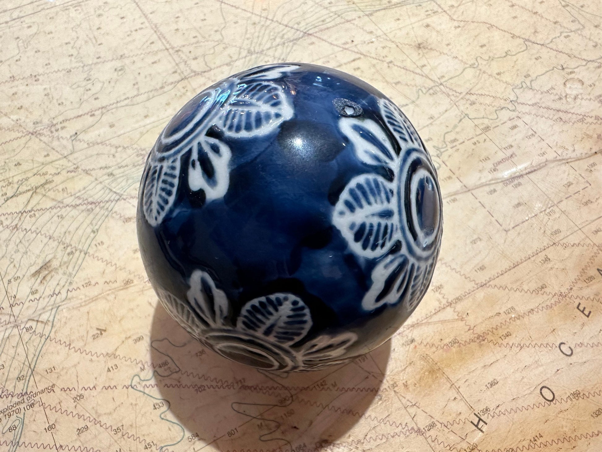 Vintage Blue & White Porcelain Ball | Home Decor