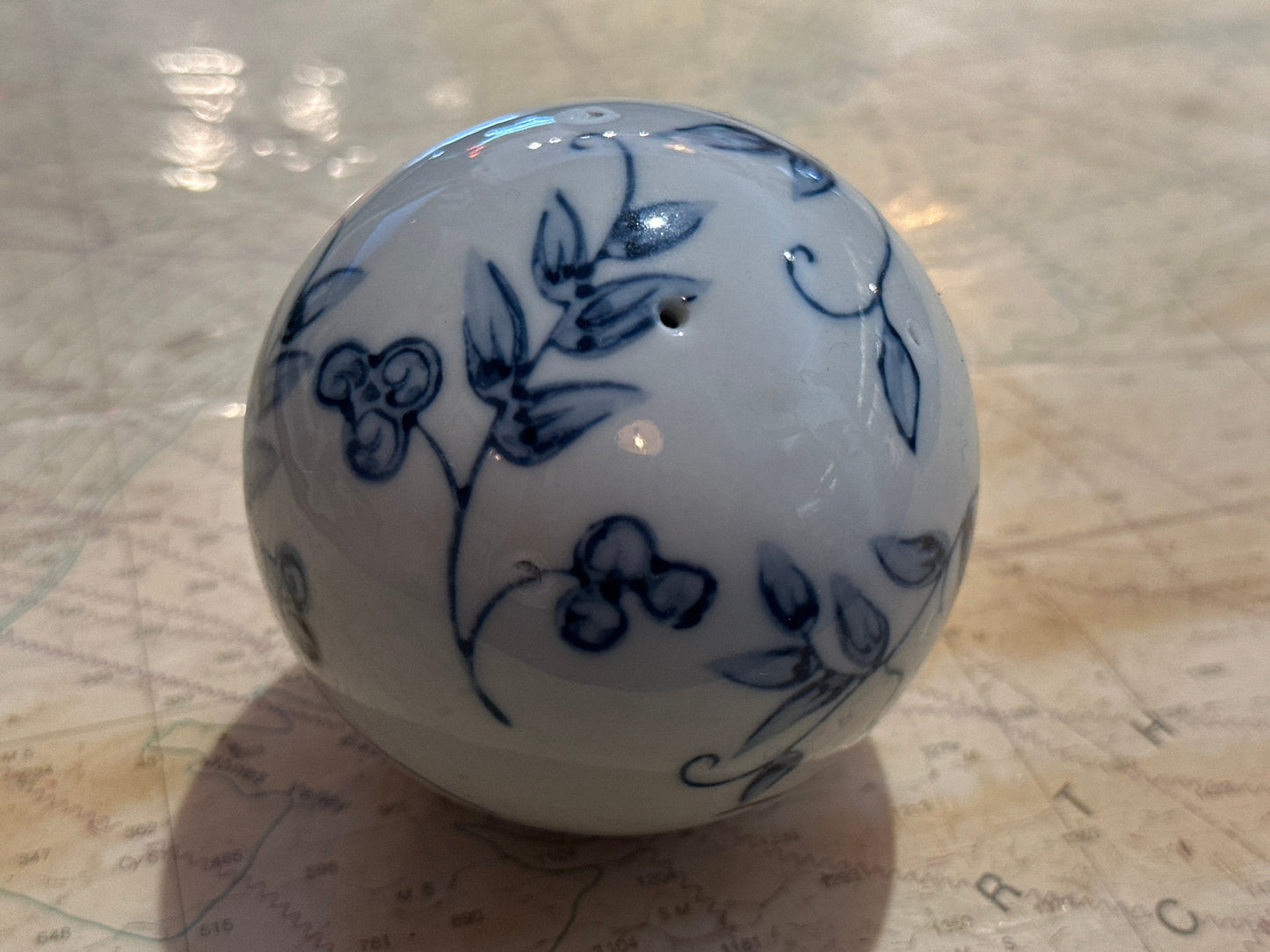 Vintage Blue & White Porcelain Ball | Home Decor