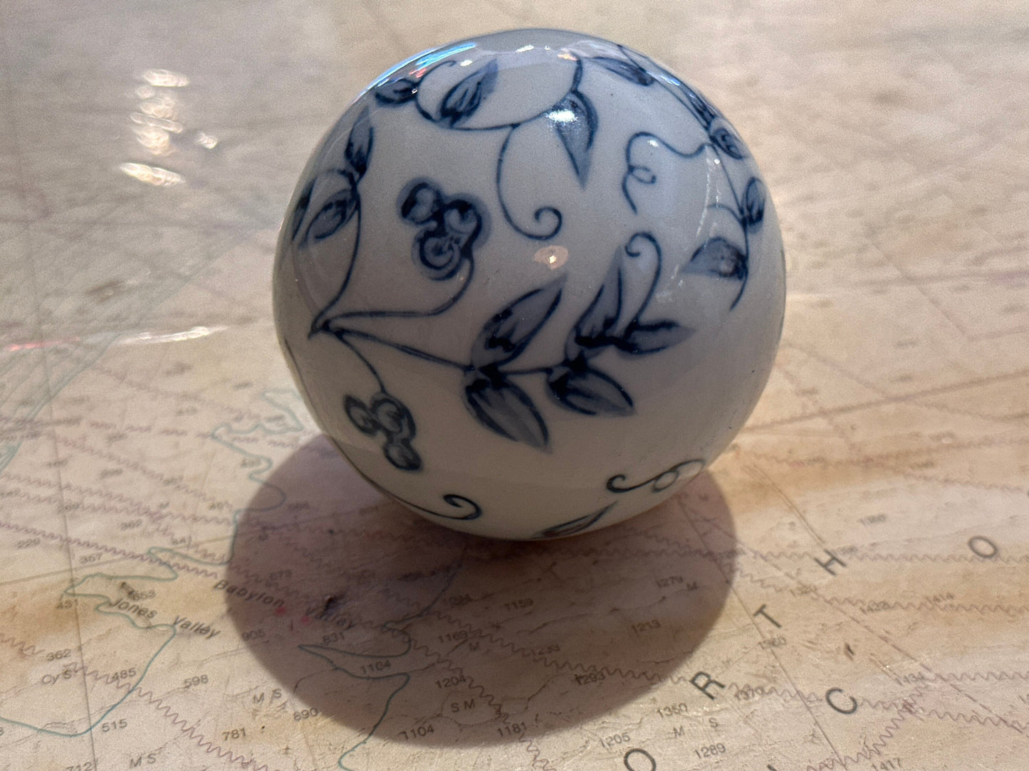 Vintage Blue & White Porcelain Ball | Home Decor