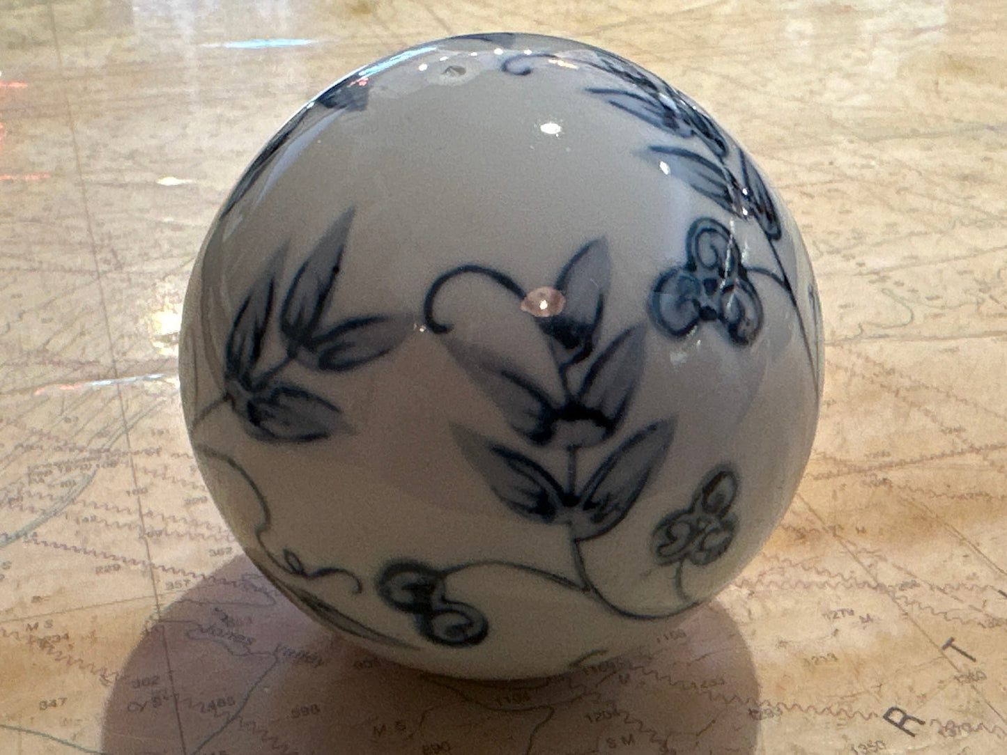 Vintage Blue & White Porcelain Ball | Home Decor