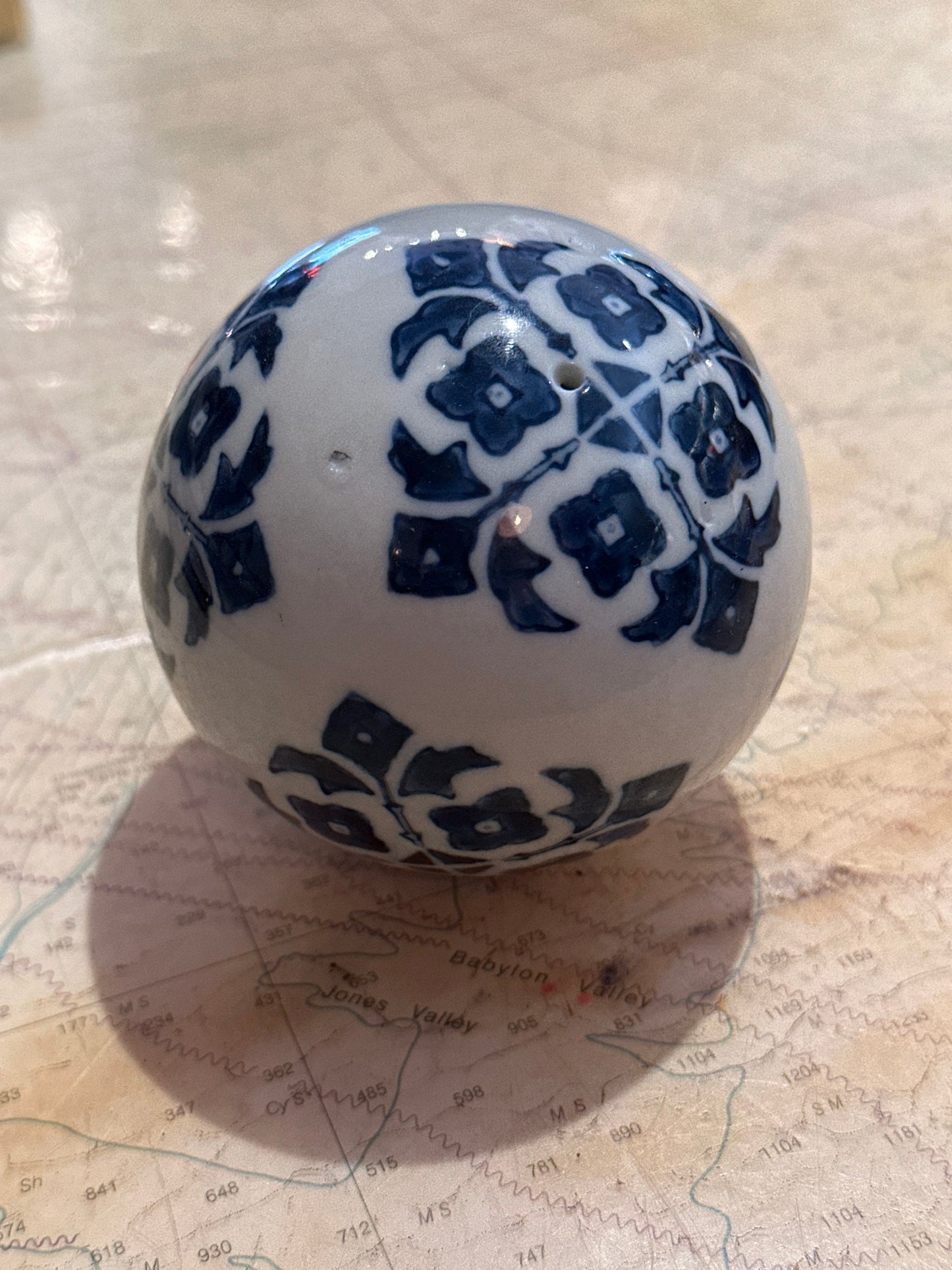 Vintage Blue & White Porcelain Ball | Home Decor