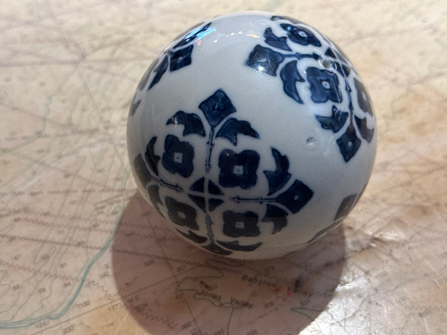 Vintage Blue & White Porcelain Ball | Home Decor