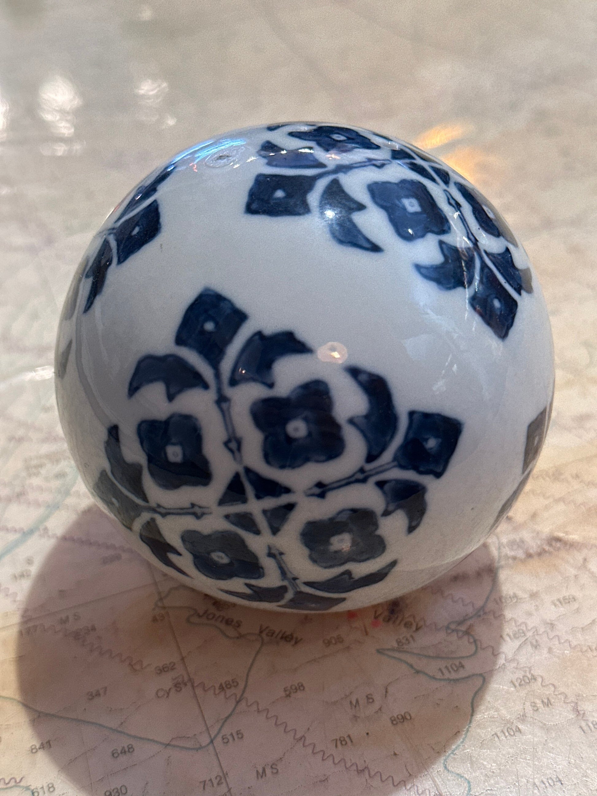 Vintage Blue & White Porcelain Ball | Home Decor