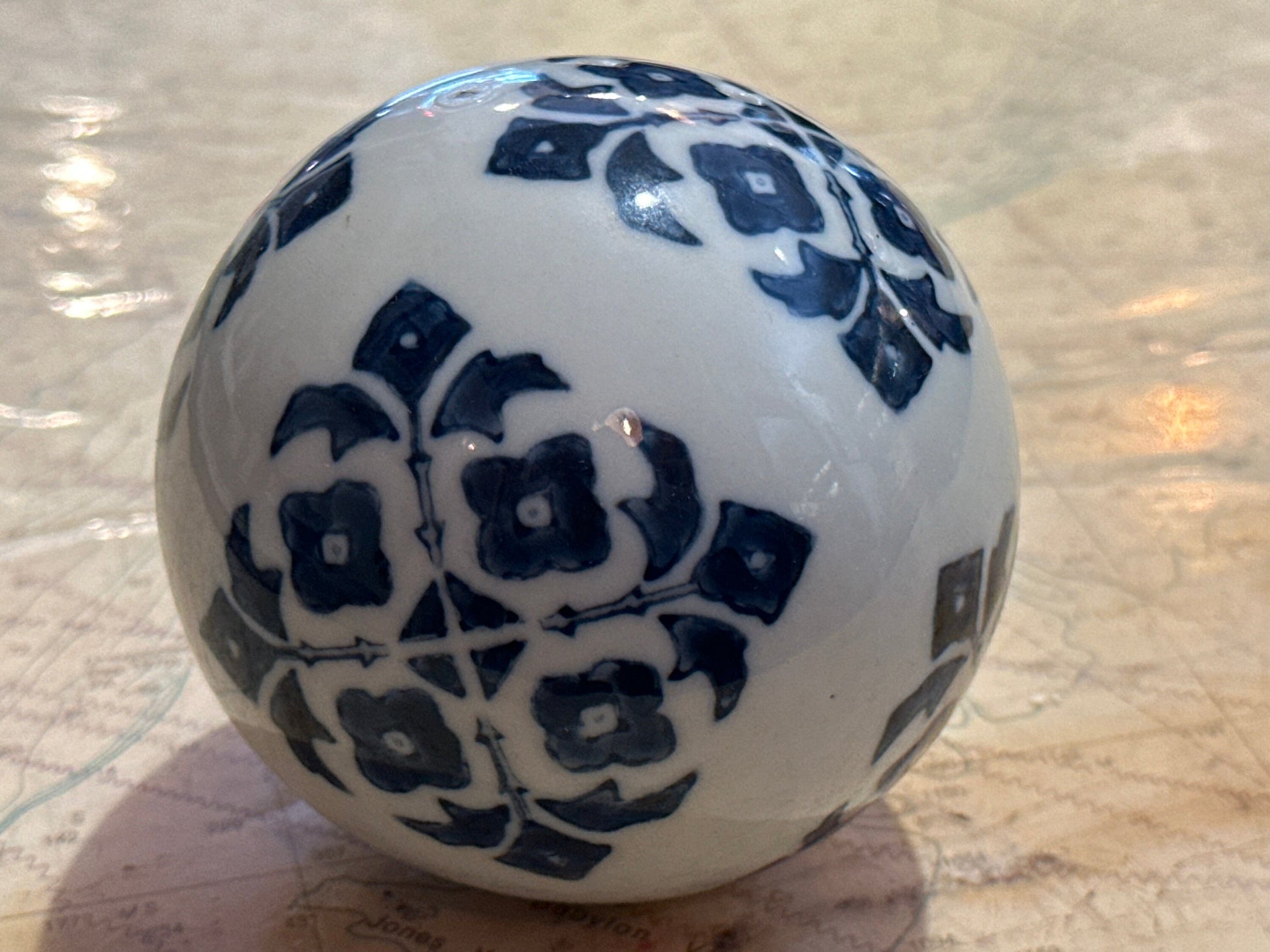 Vintage Blue & White Porcelain Ball | Home Decor