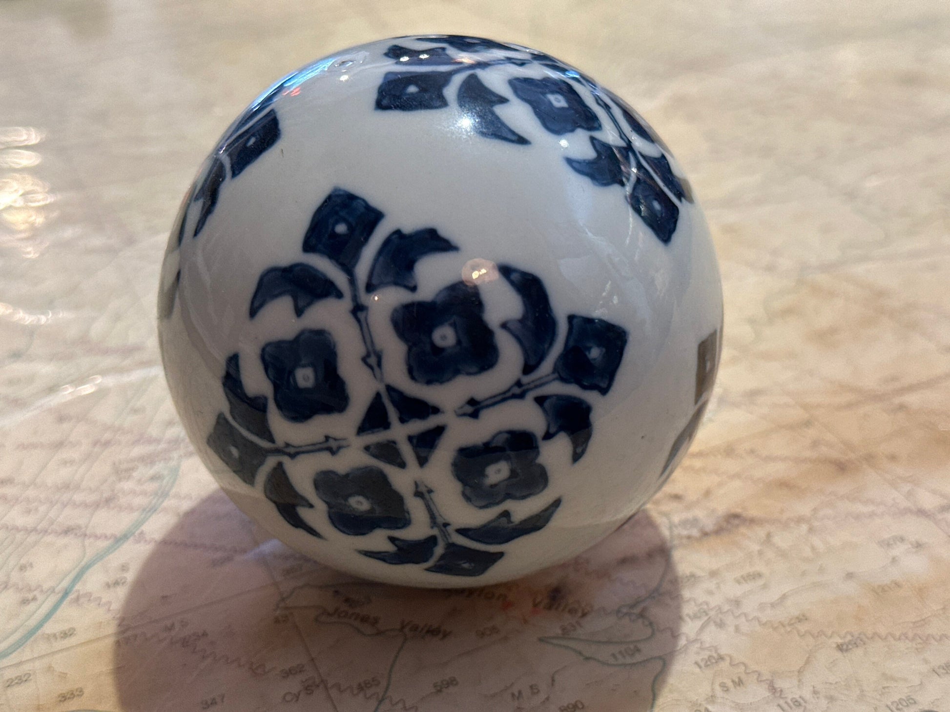 Vintage Blue & White Porcelain Ball | Home Decor