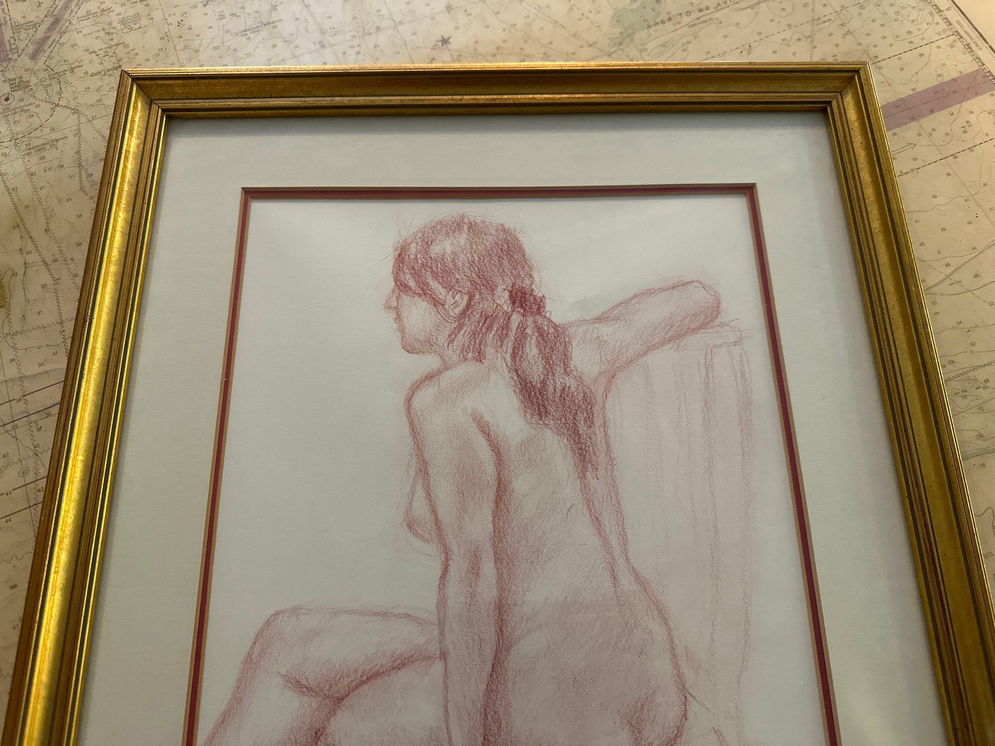 Art Deco Female Nude Sketch Portrait by Unidentified Artist