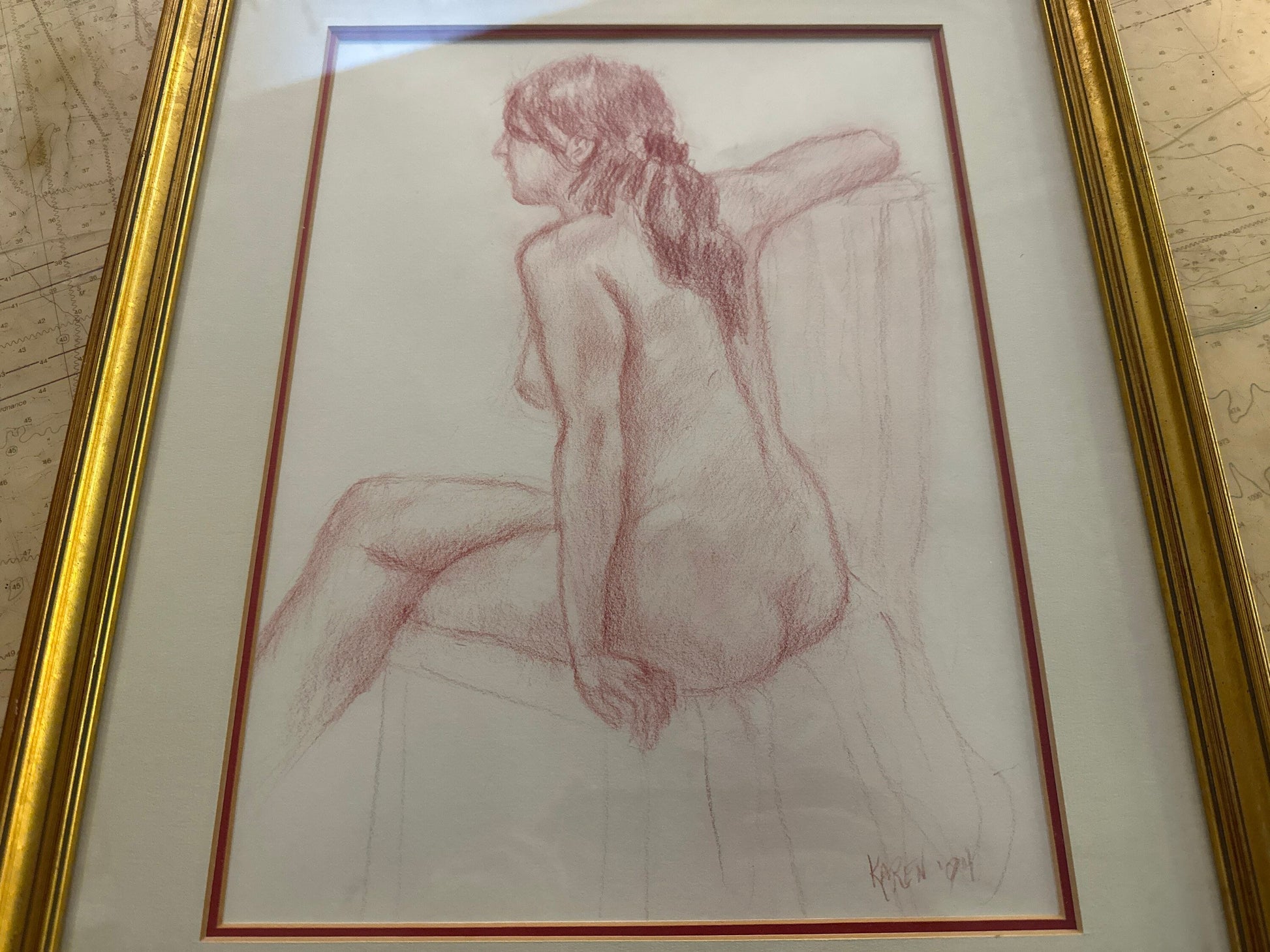 Art Deco Female Nude Sketch Portrait by Unidentified Artist