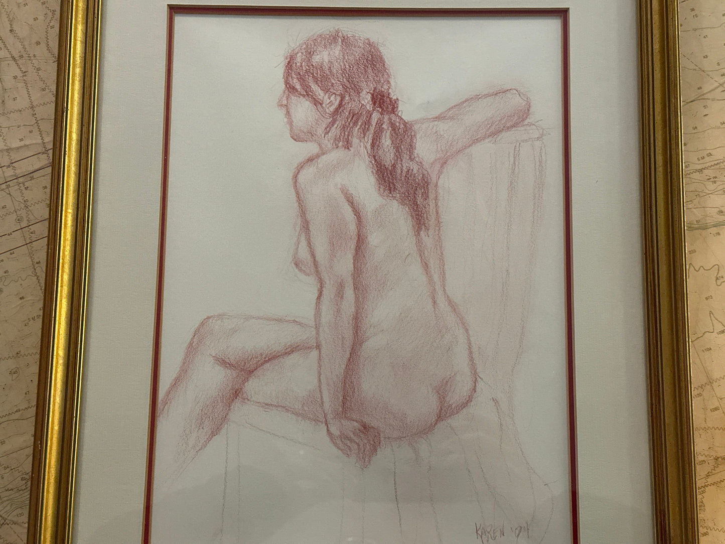 Art Deco Female Nude Sketch Portrait by Unidentified Artist