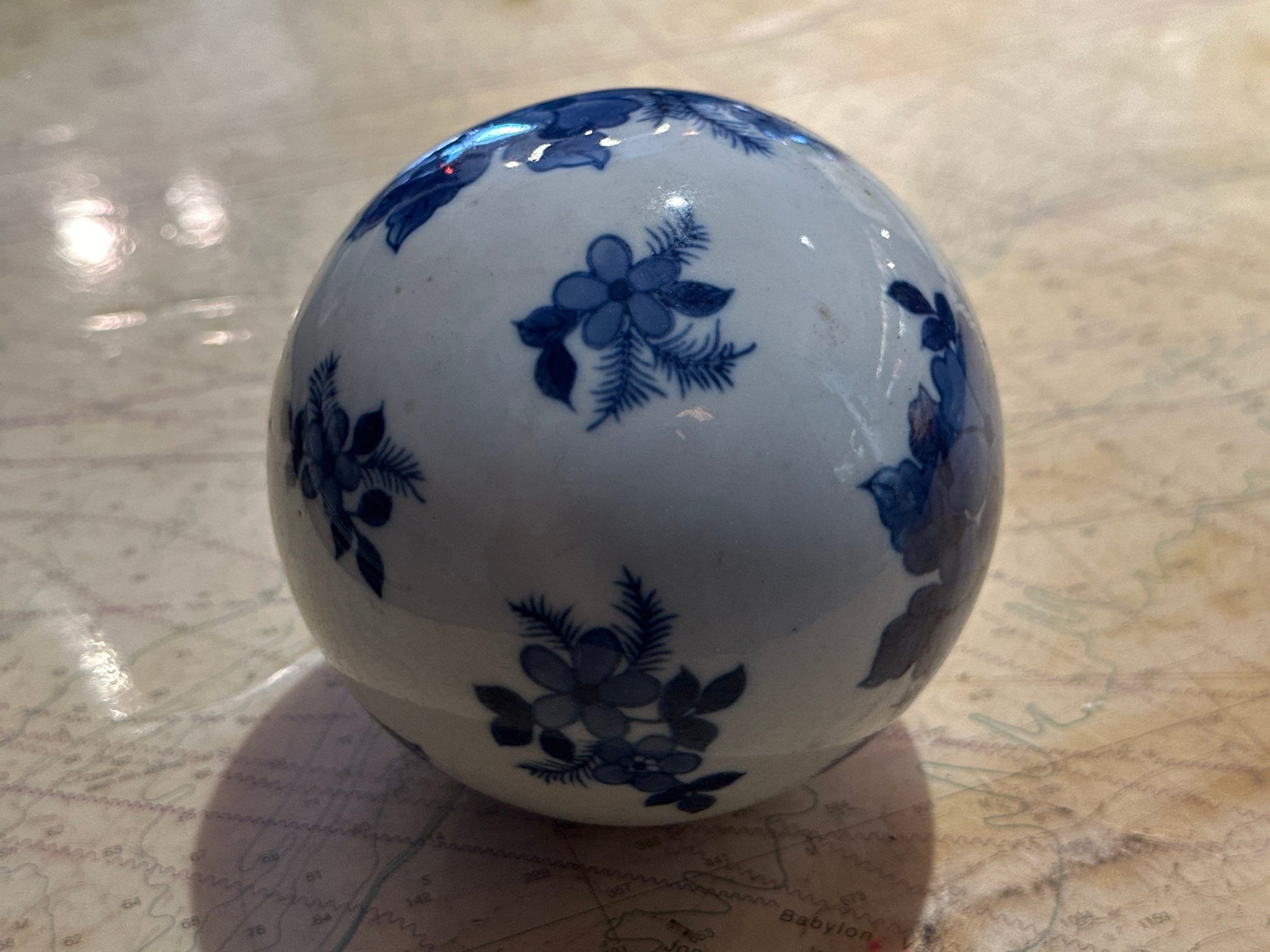 Vintage Blue & White Porcelain Ball | Home Decor