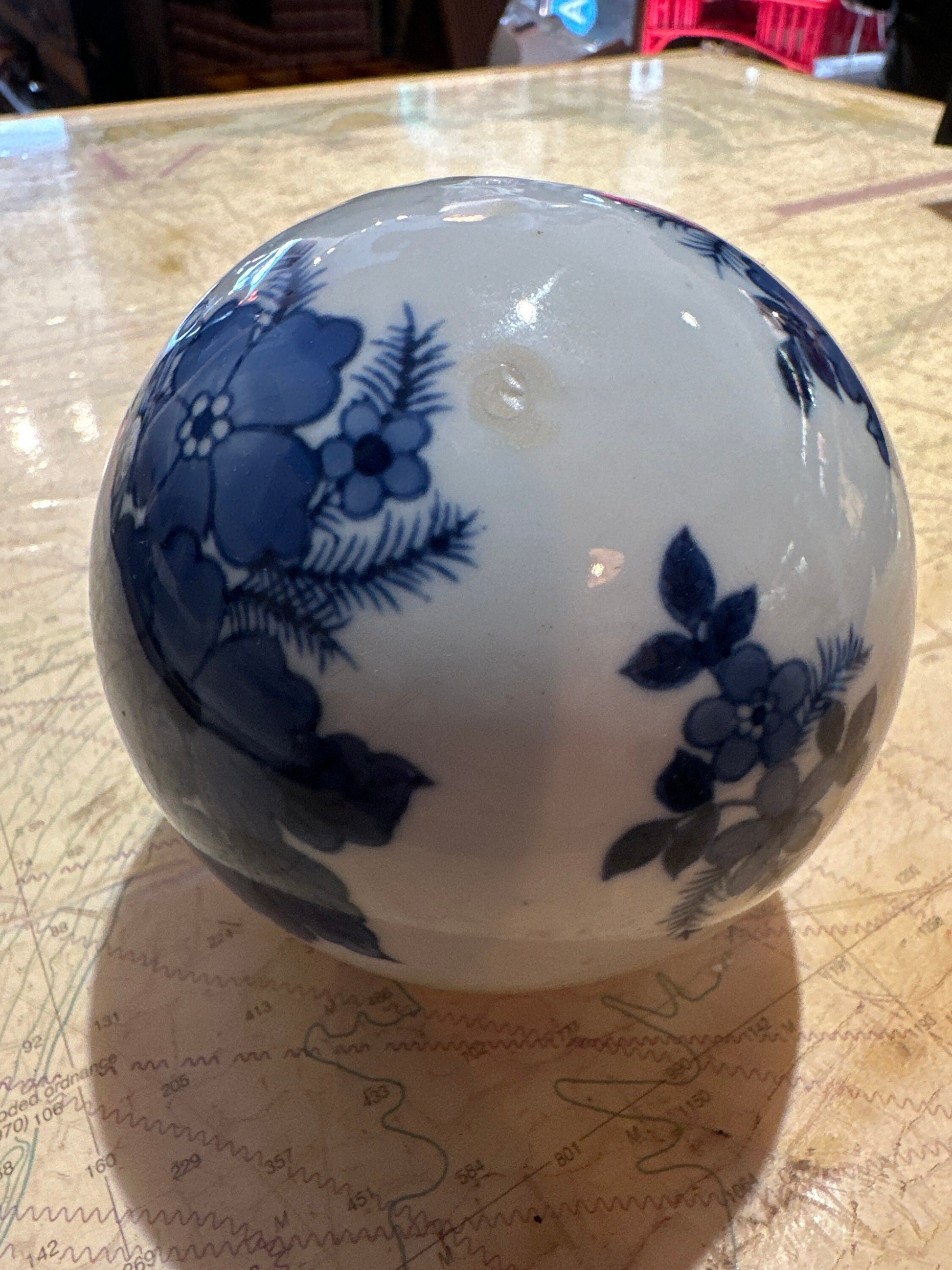 Vintage Blue & White Porcelain Ball | Home Decor