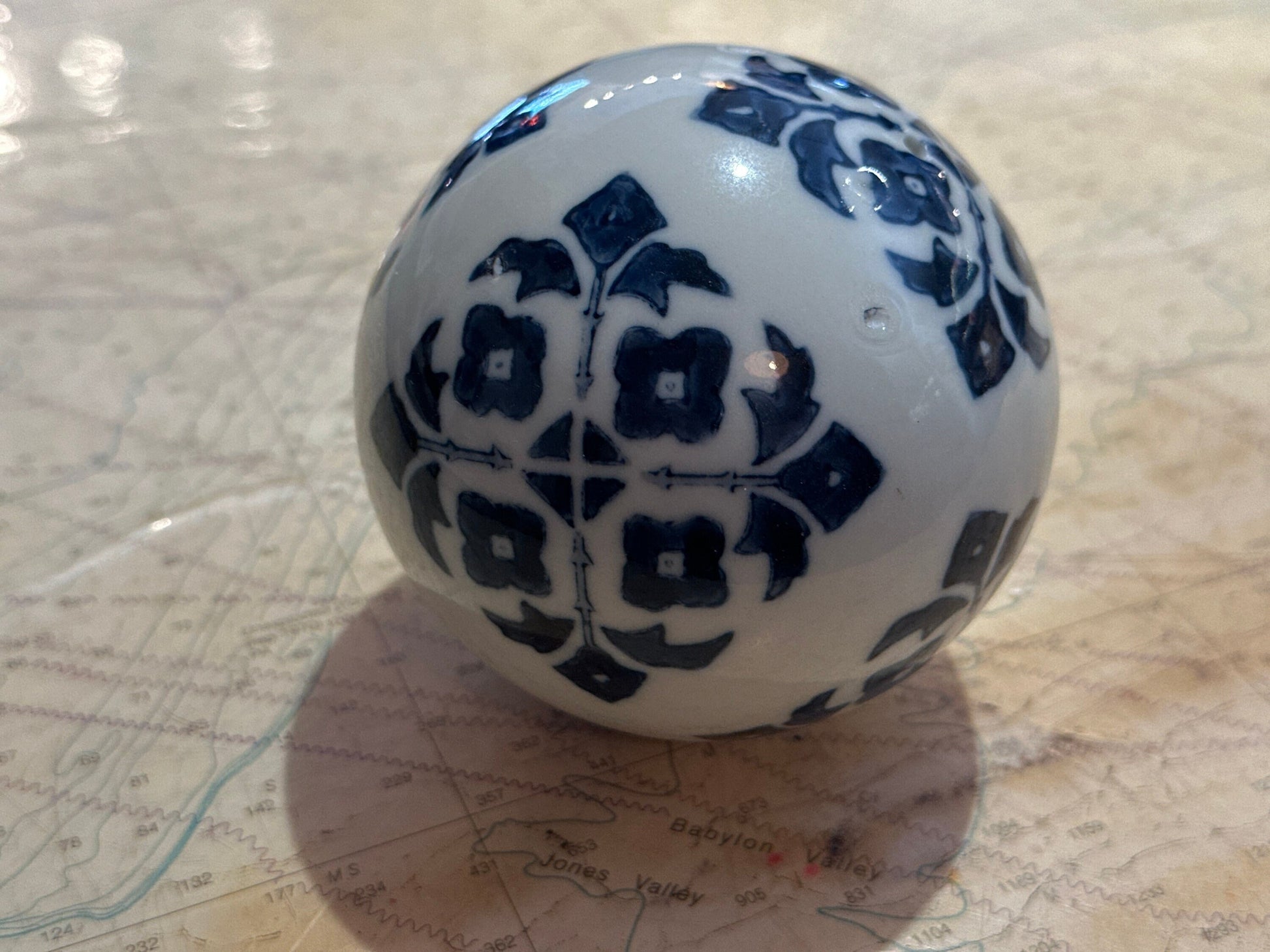 Vintage Blue & White Porcelain Ball | Home Decor