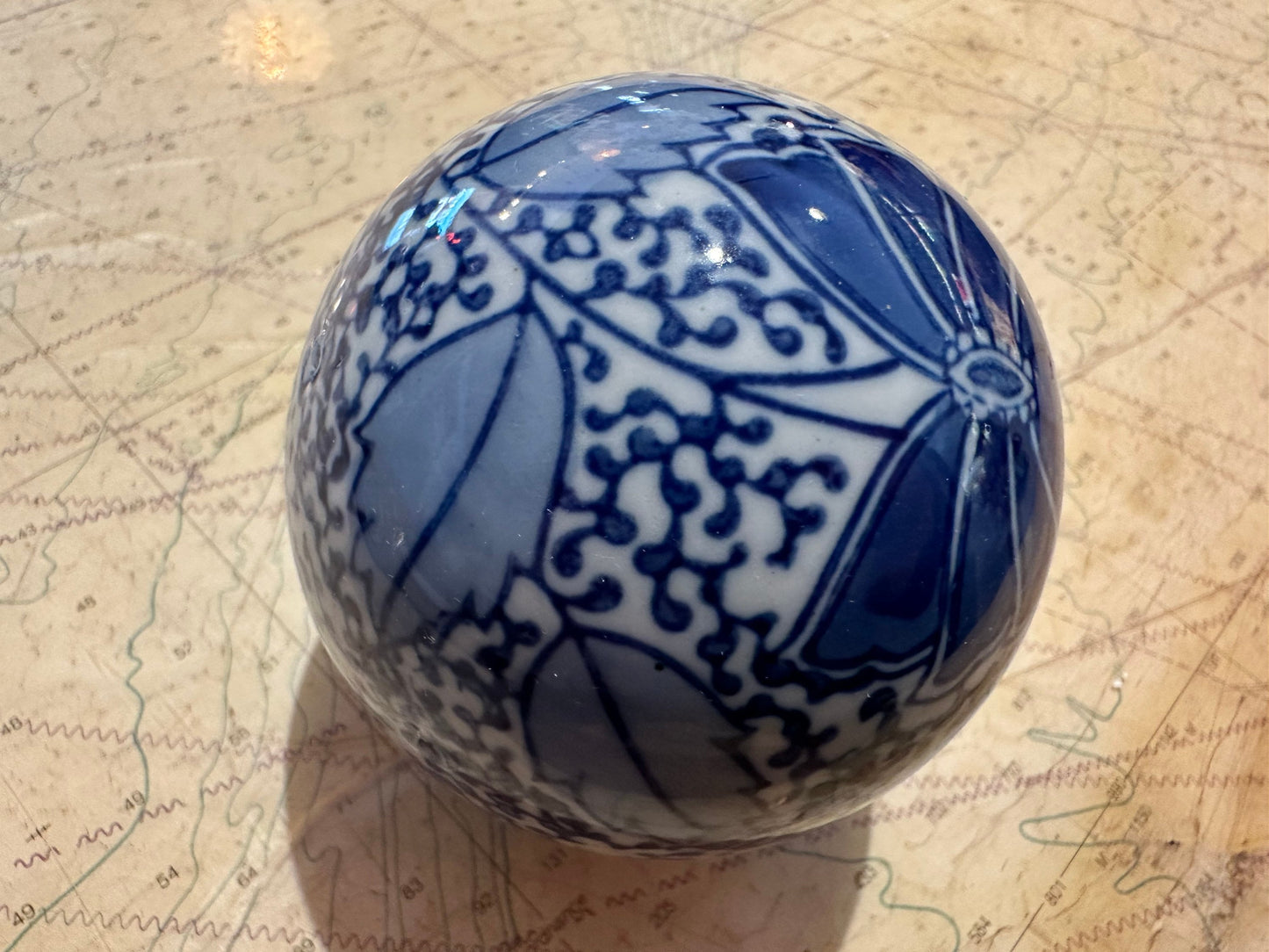 Vintage Blue & White Porcelain Ball | Home Decor