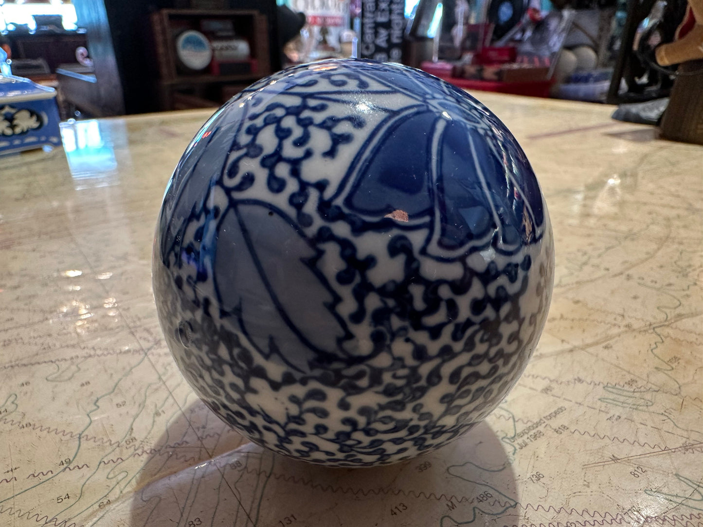 Vintage Blue & White Porcelain Ball | Home Decor