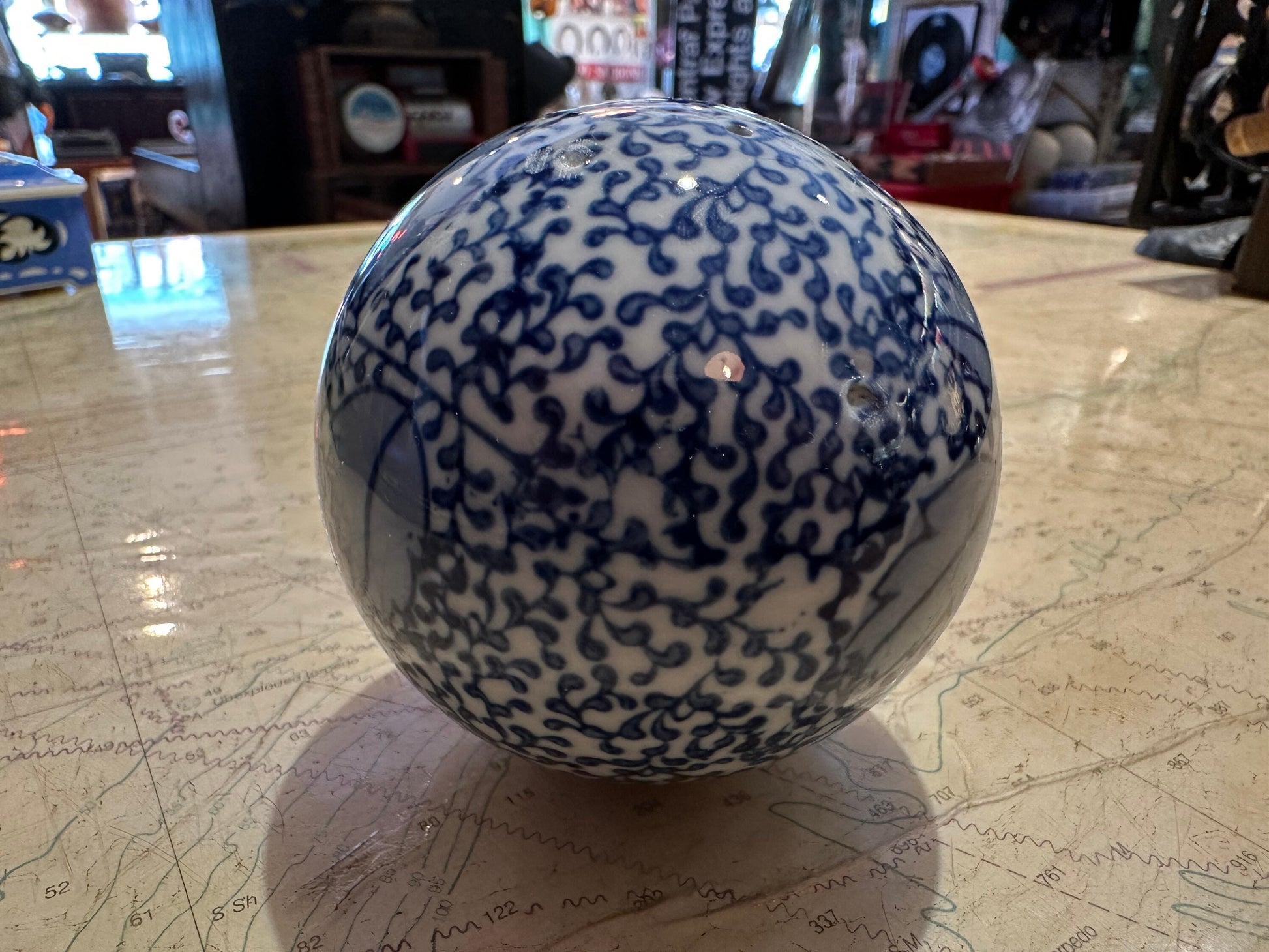 Vintage Blue & White Porcelain Ball | Home Decor